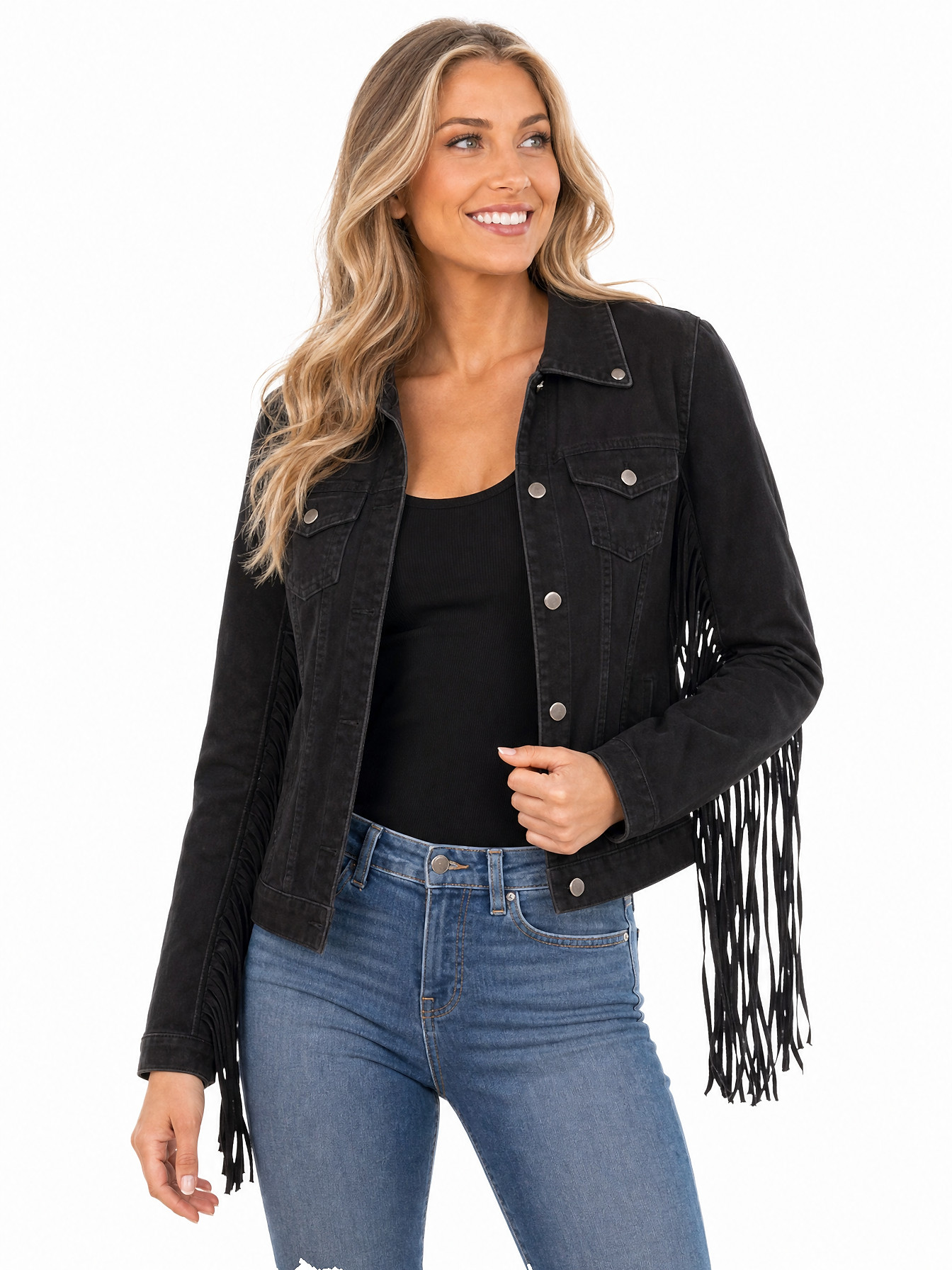 Black Fringe Denim Jacket by Scully