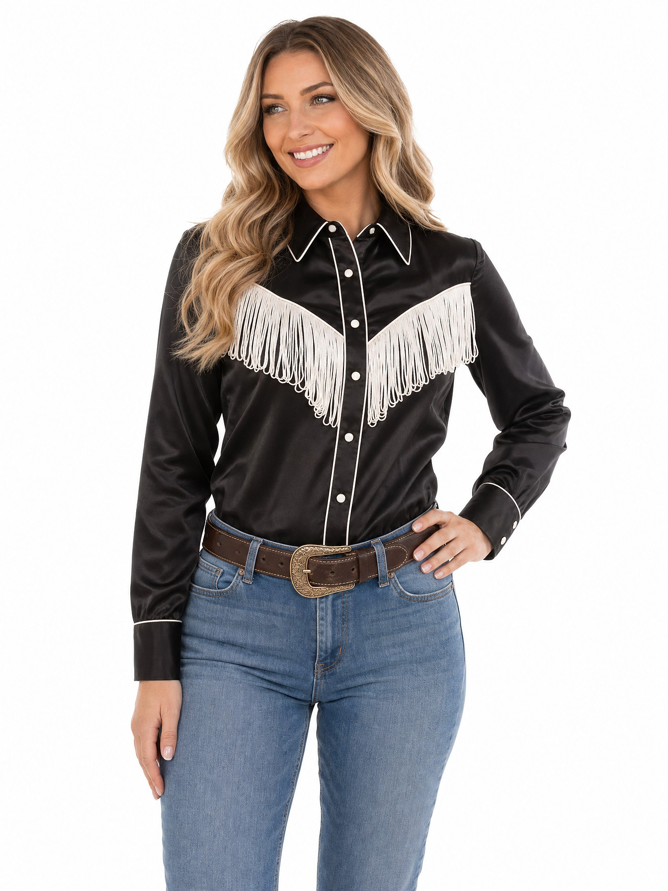 Black Retro Western Satin Blouse by Scully