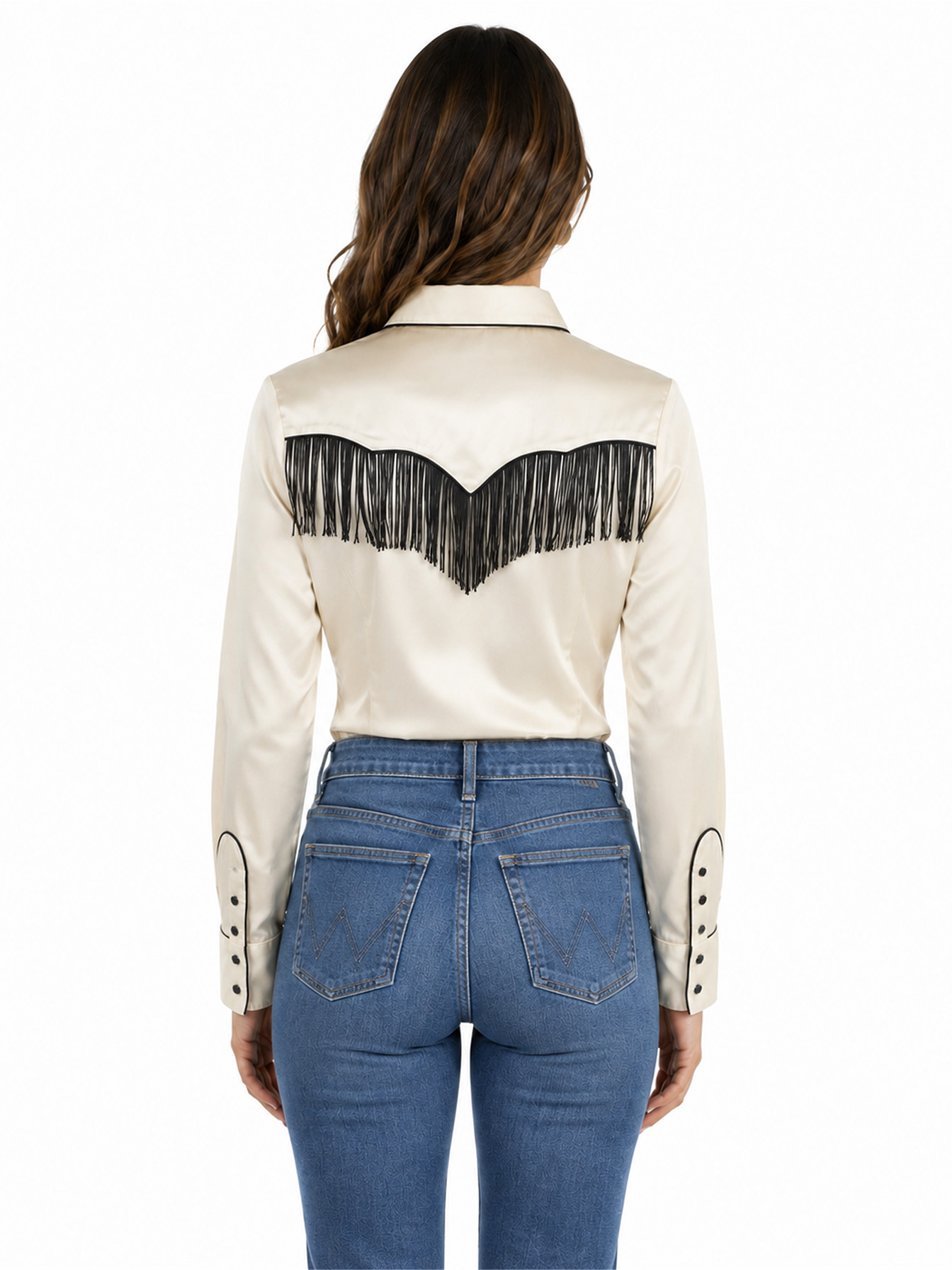 Cream Retro Western Satin Blouse by Scully, back view