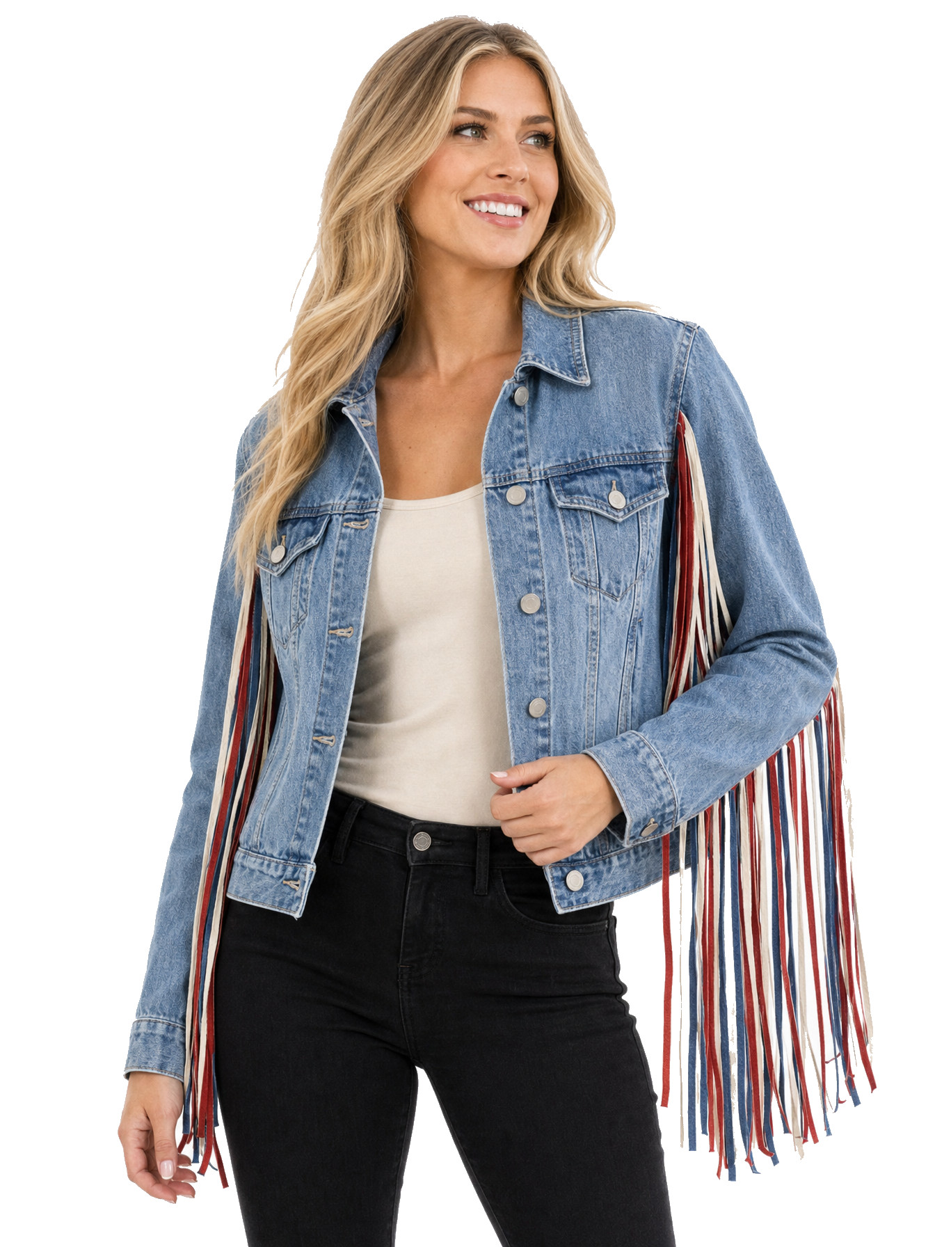 Red White & Blue Americana Denim Fringe Jacket by Scully