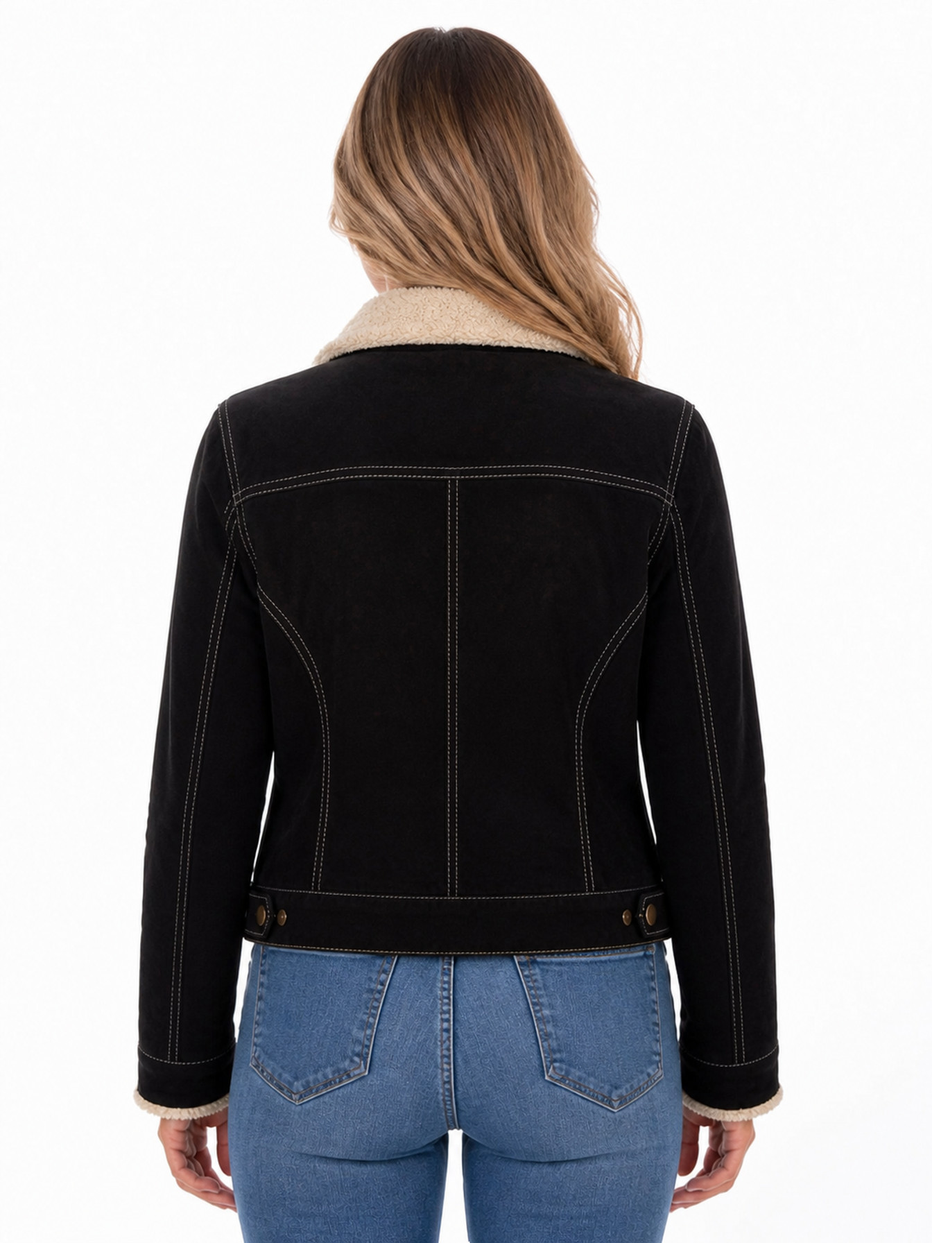Black Suede Jean Jacket by Scully, back view