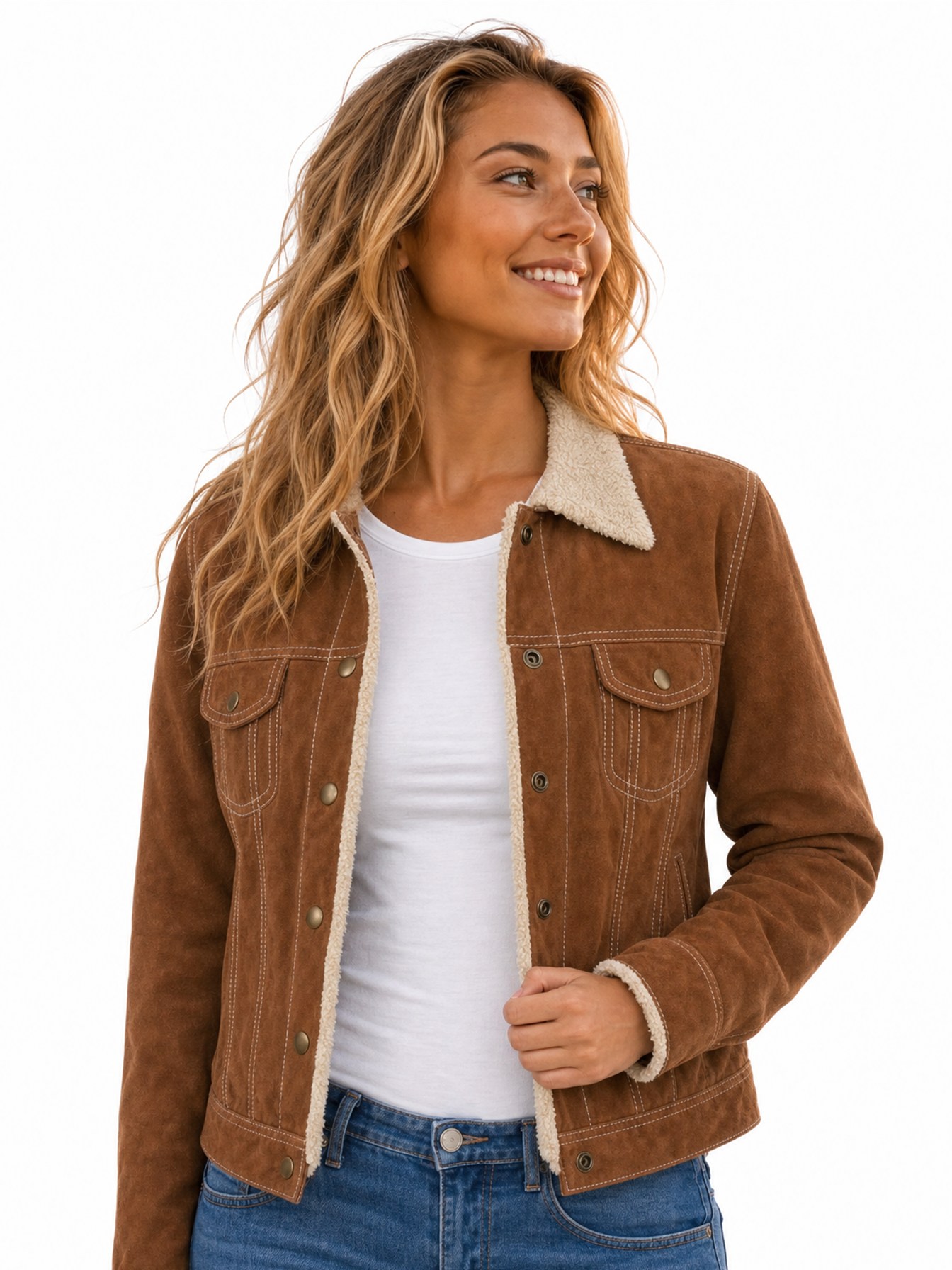 Suede Jean Jacket, Cinnamon