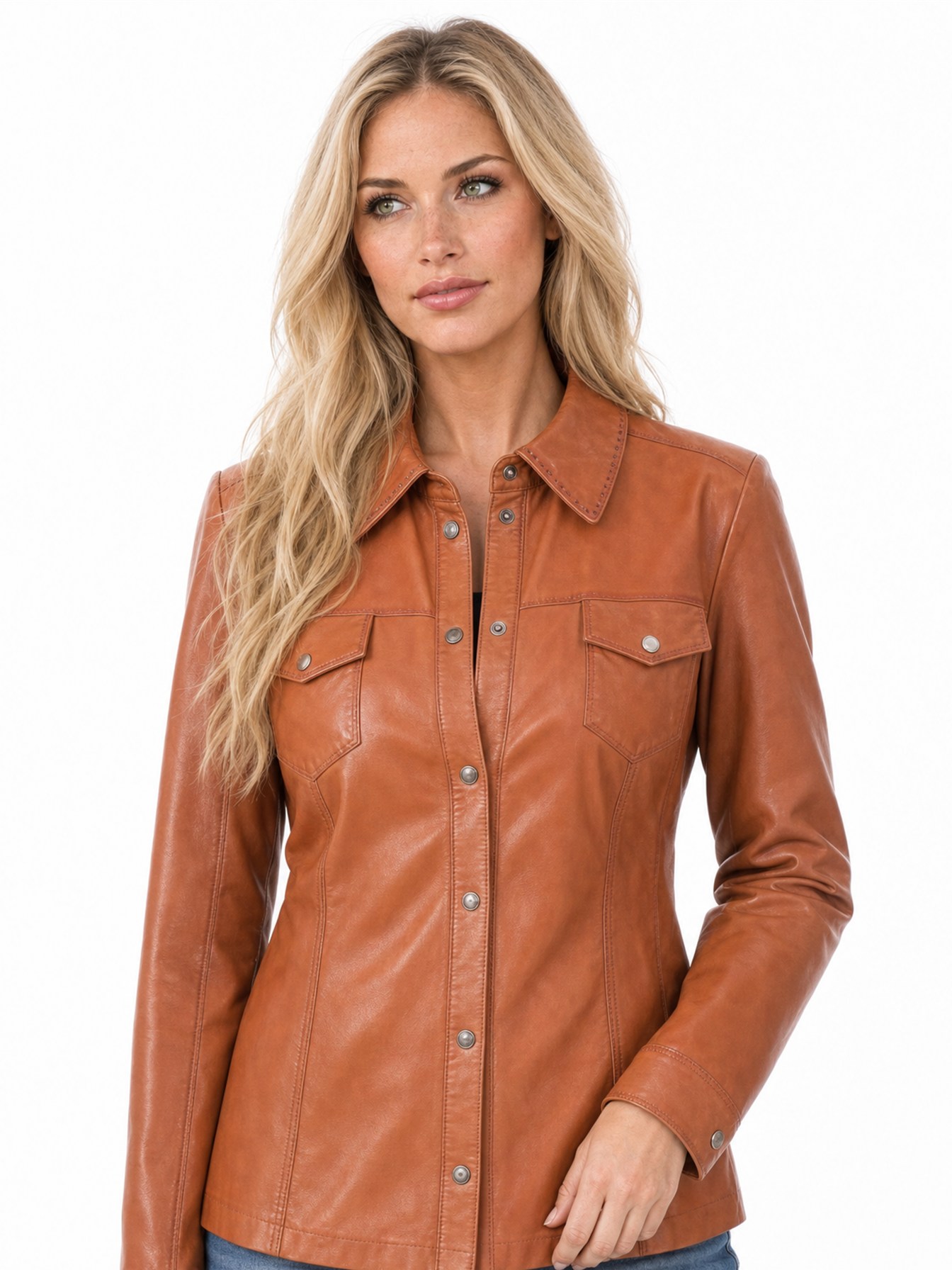 Leather Shirt Style Jacket, Cognac Soft Lamb