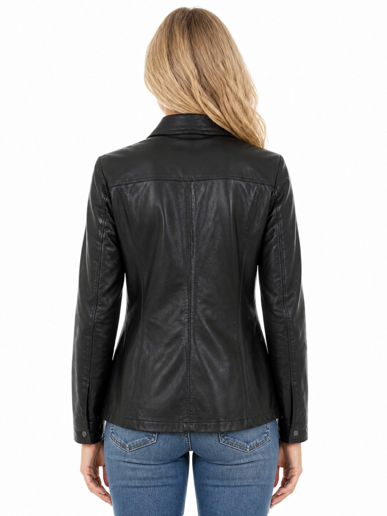 Black Lamb Leather Shirt Style Jacket by Scully, back view