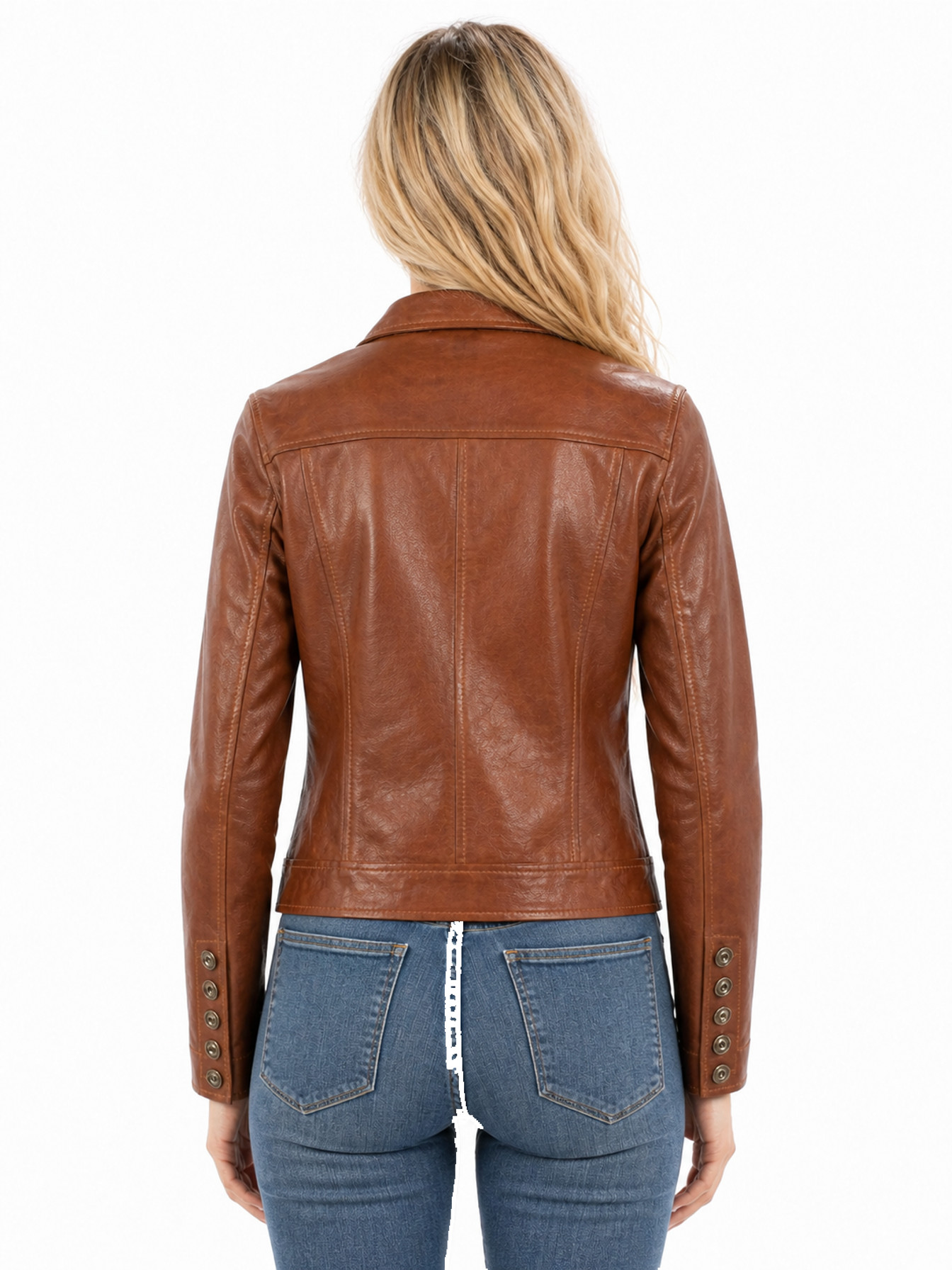 Cognac Leather Jean Jacket by Scully, back view