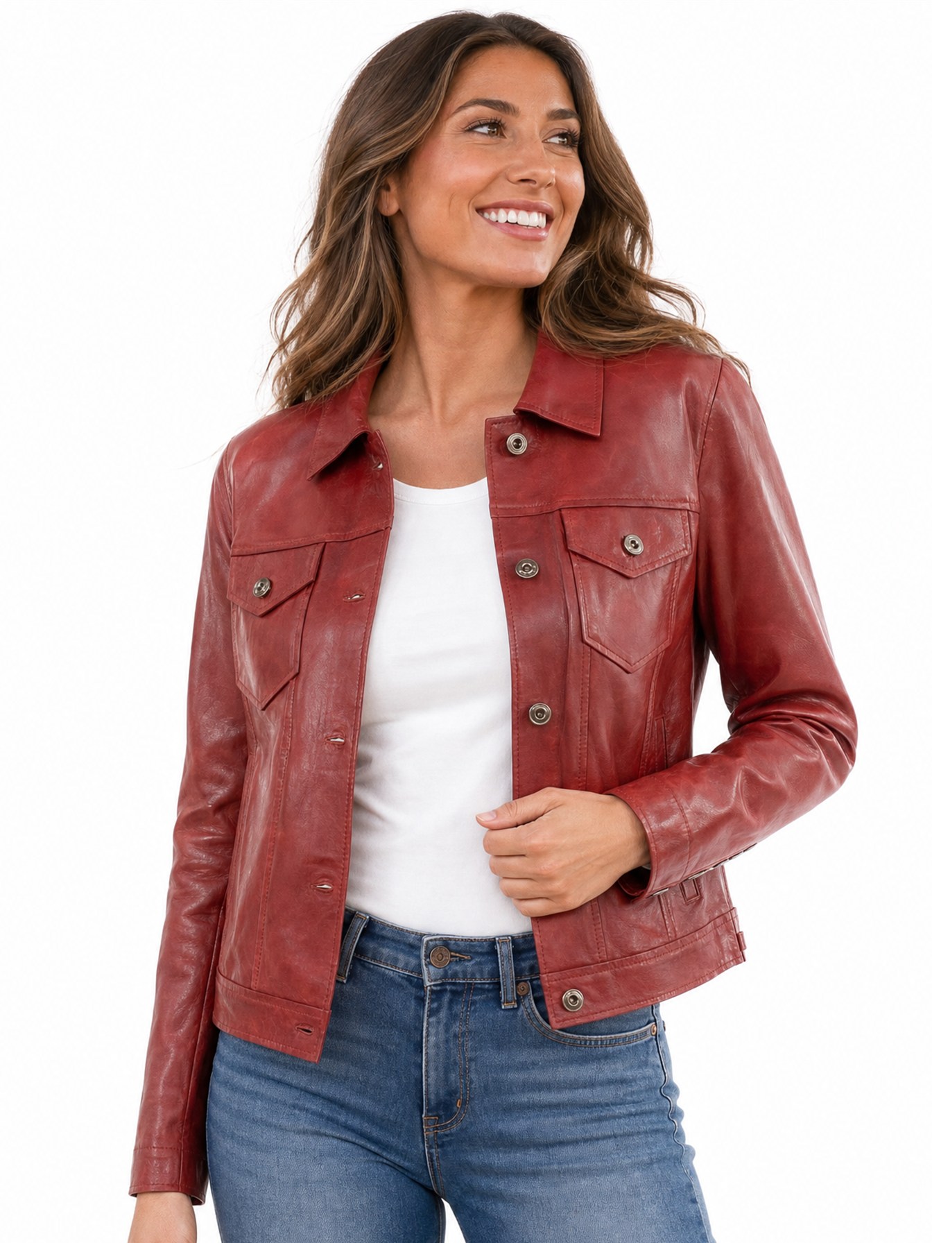 Leather Jean Jacket, Red Lamb