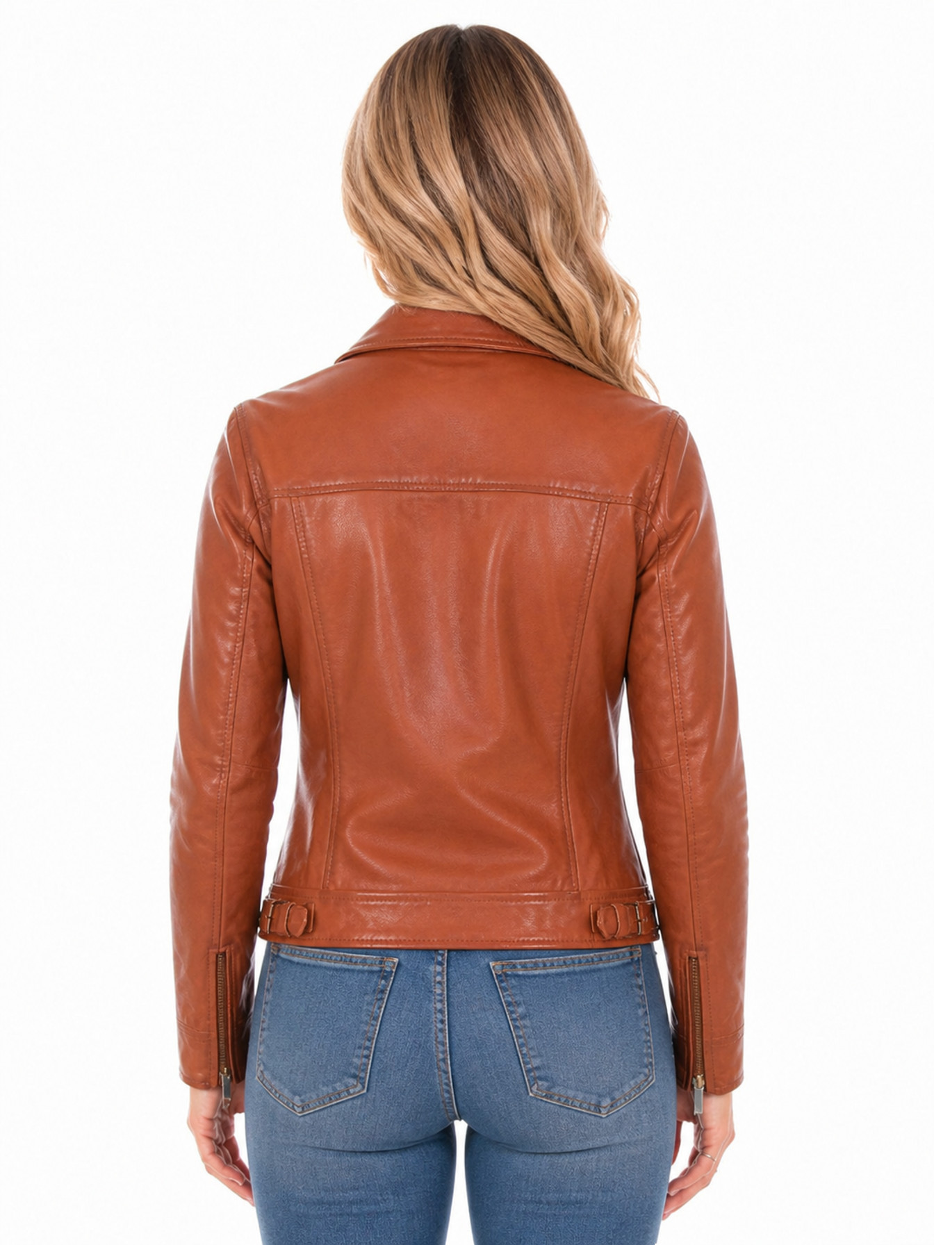 Cognac Soft Lamb Cognac Zip Jacket by Scully, back view