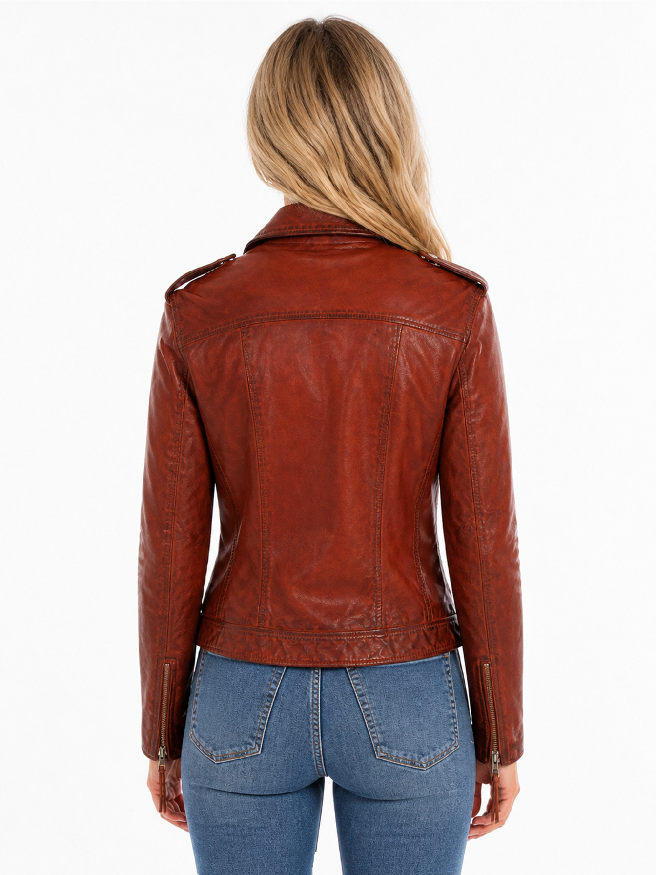 Vintage Brown Classic Leather Moto Jacket by Scully, back view