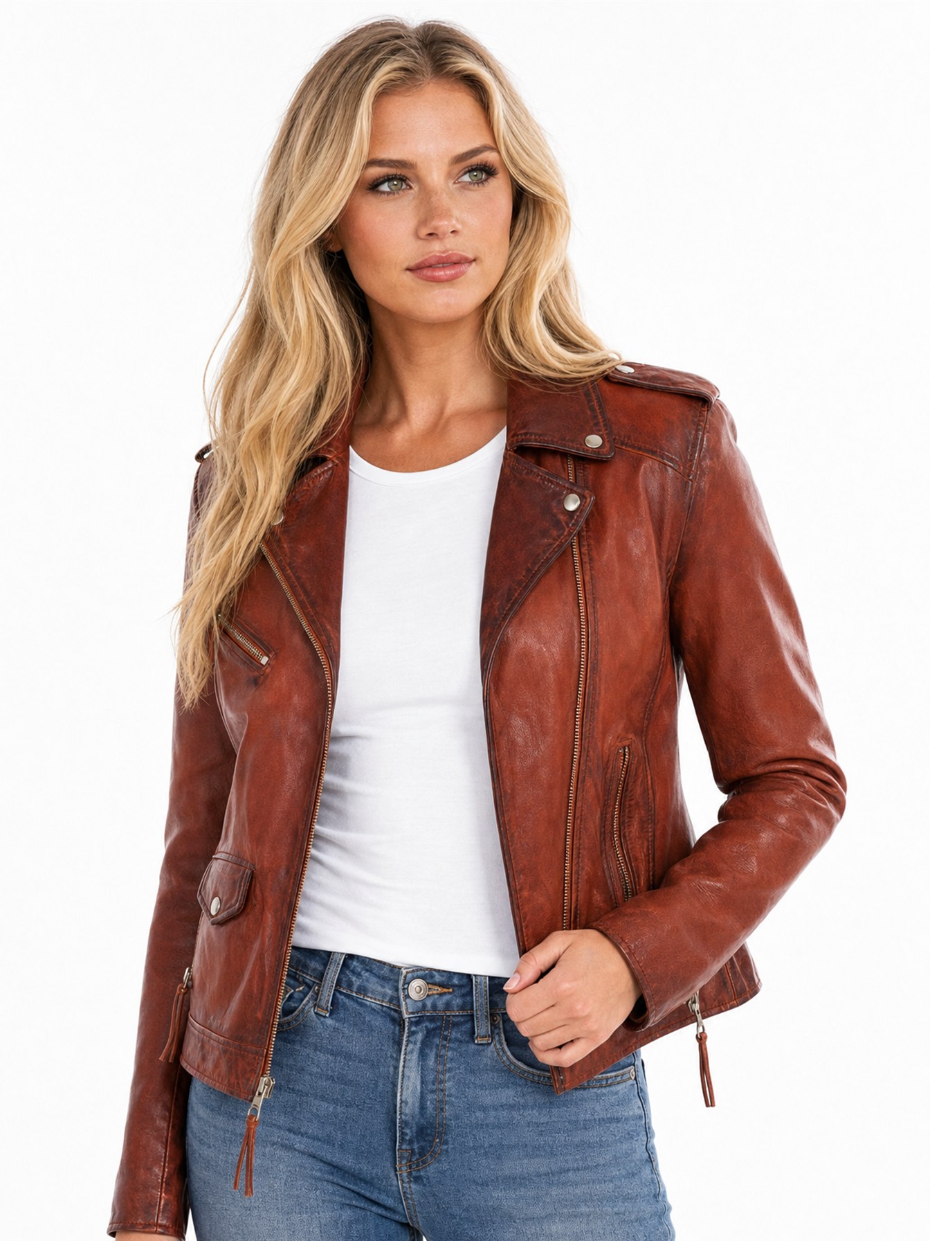 Classic Leather Moto Jacket, Vintage Brown