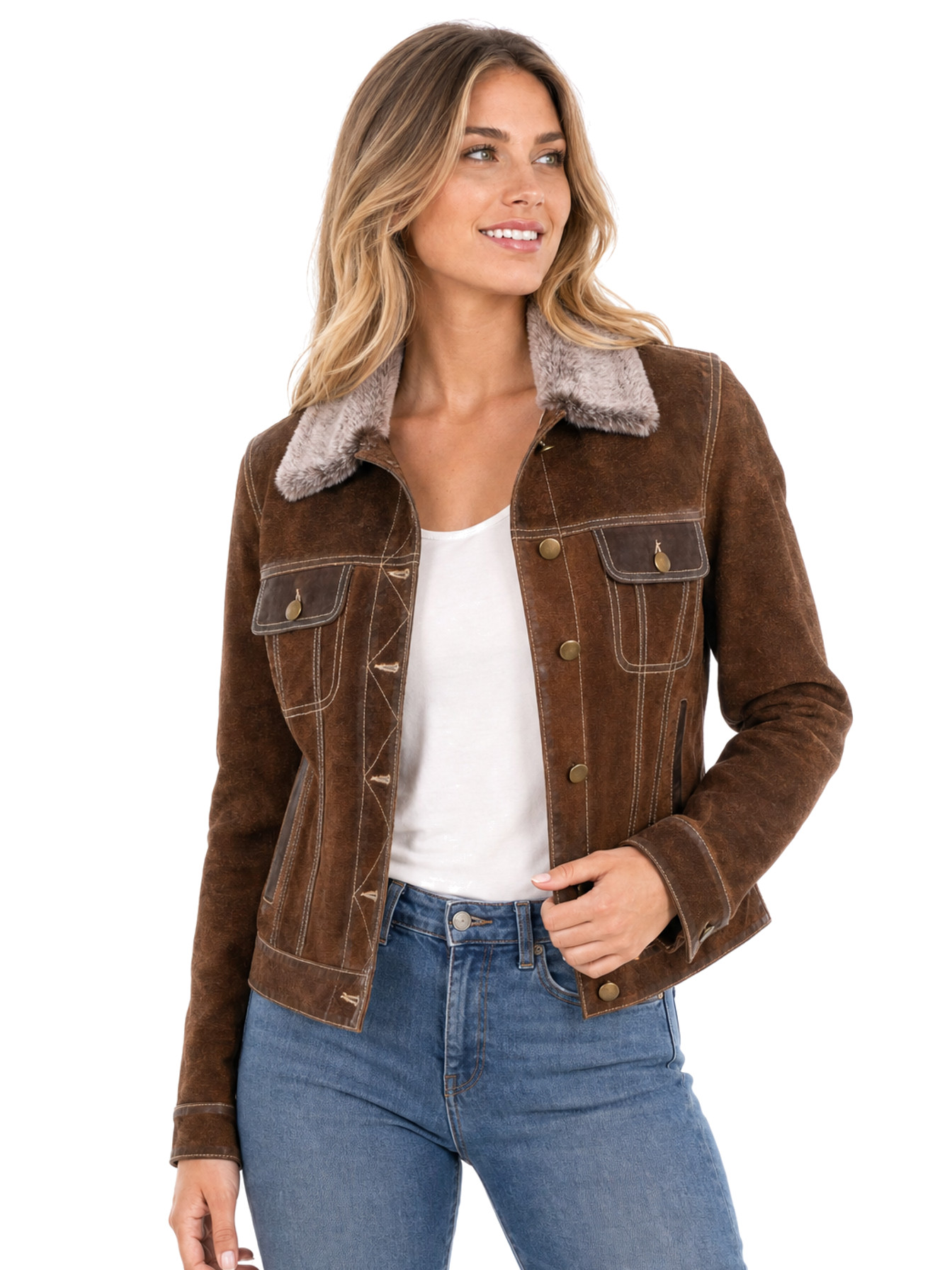 Brown Distressed Suede Jean Jacket by Scully