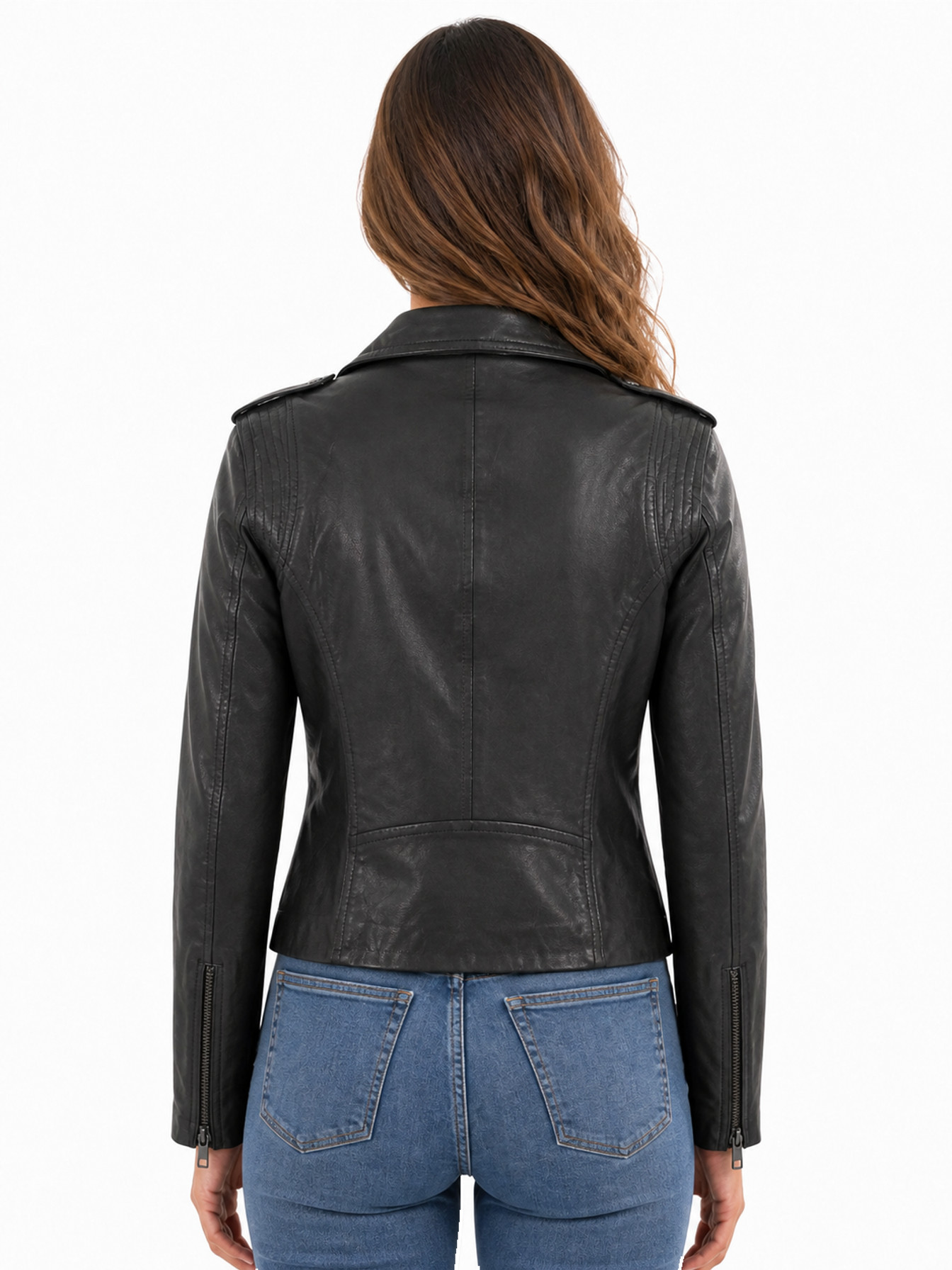 Black Lamb Motorcycle Jacket by Scully, back view