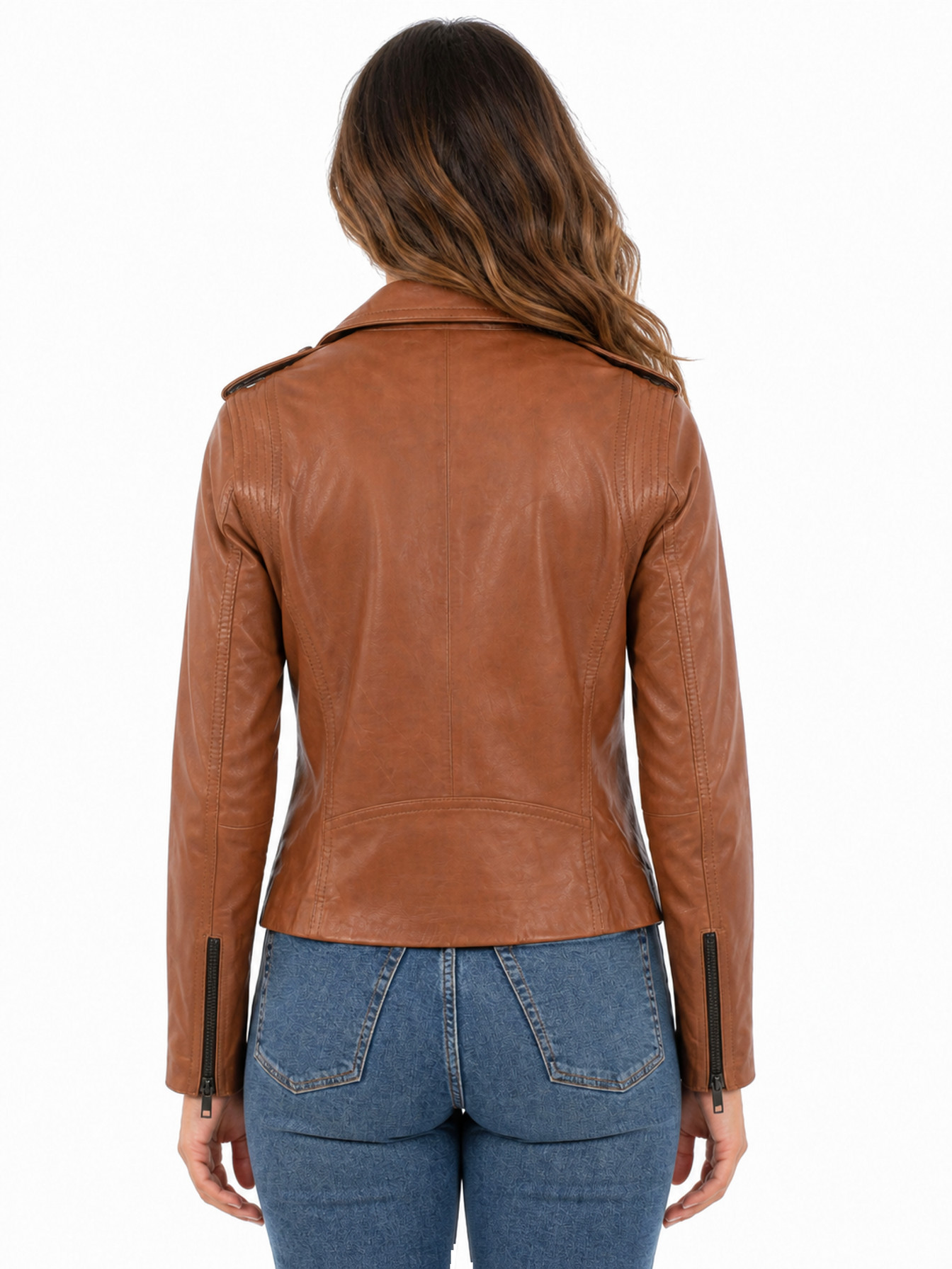 Tan Motorcycle Jacket by Scully, back view