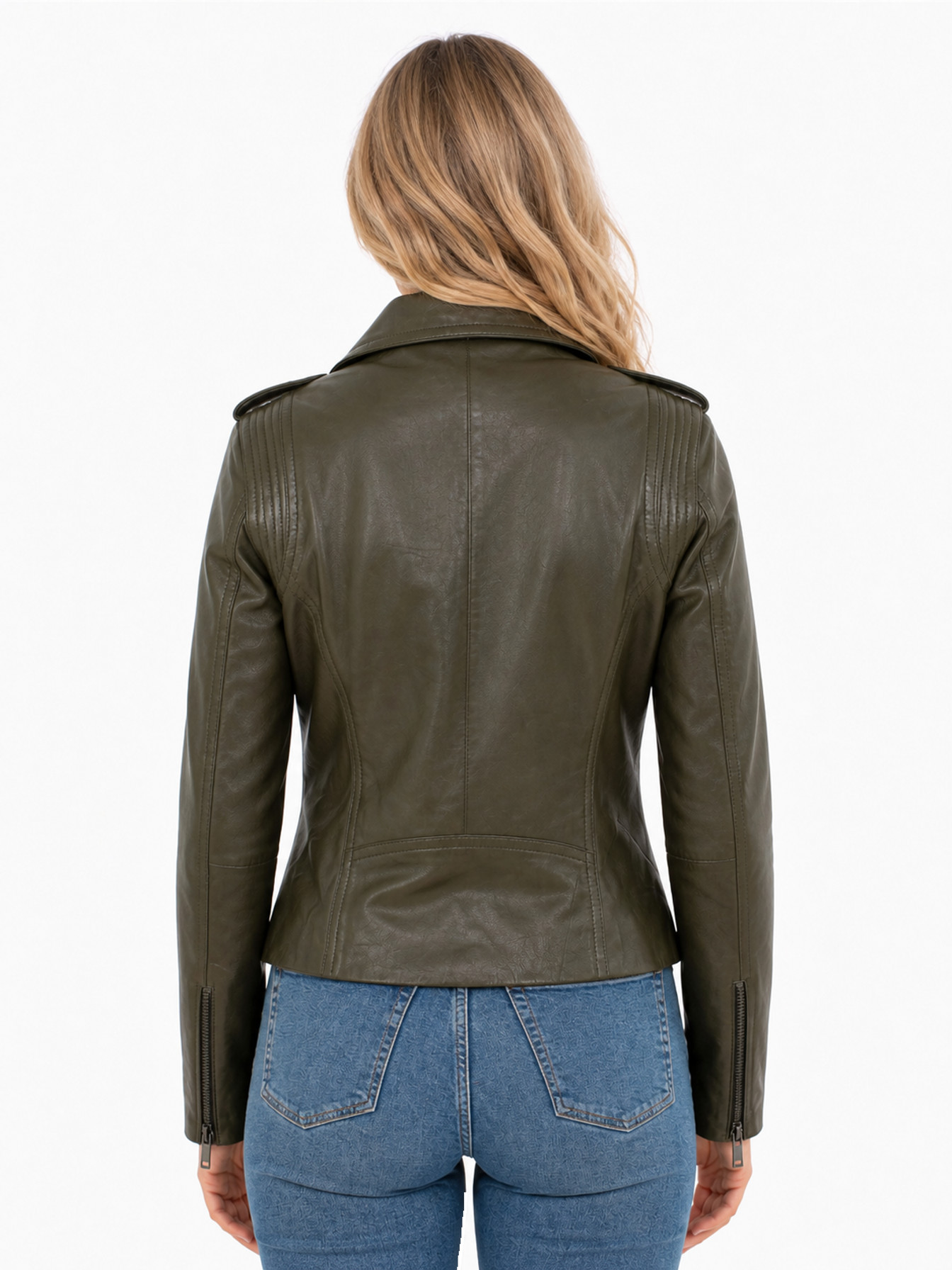 Olive Motorcycle Jacket by Scully, back view