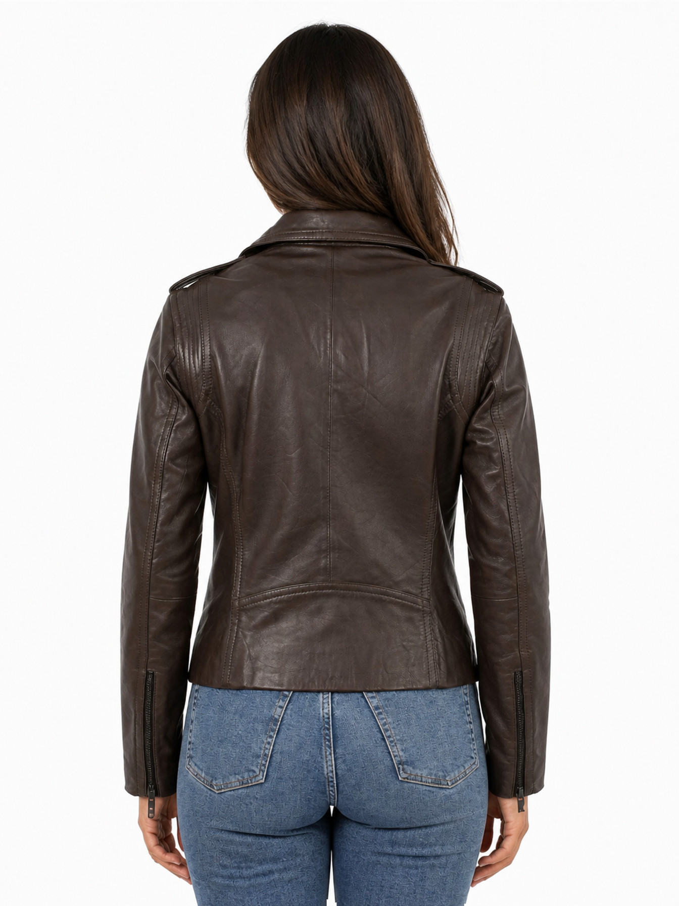 Brown Motorcycle Jacket by Scully, back view
