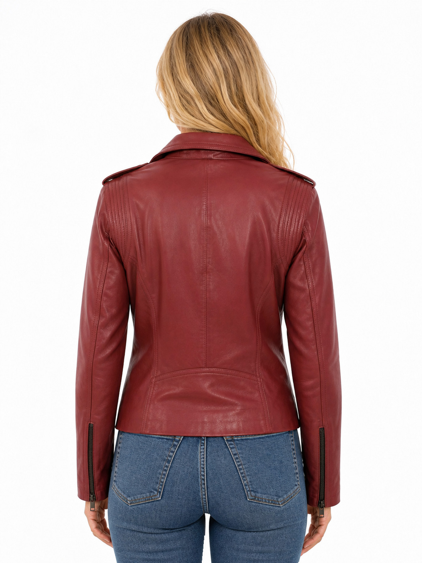 Red Lamb Motorcycle Jacket by Scully, back view