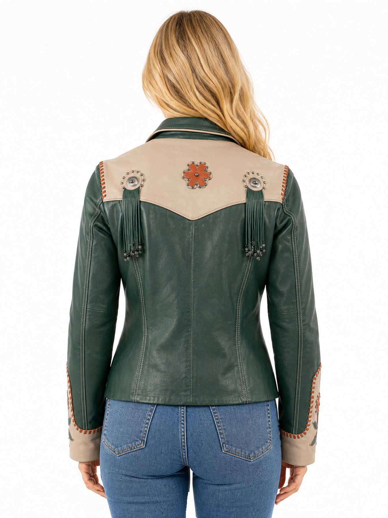 Teal Teal Leather Jacket by Scully, back view