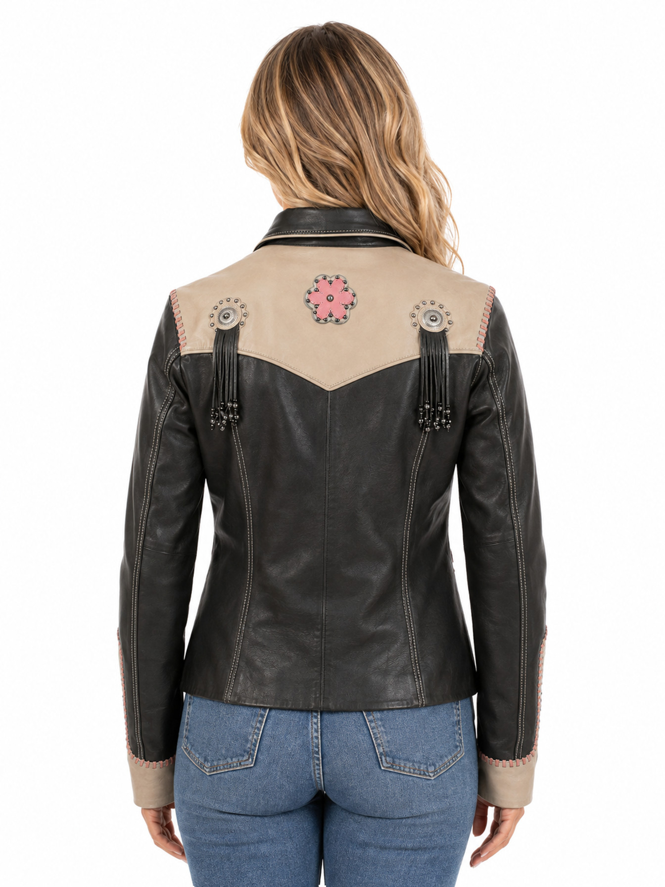 Black Grey Leather Jacket by Scully, back view