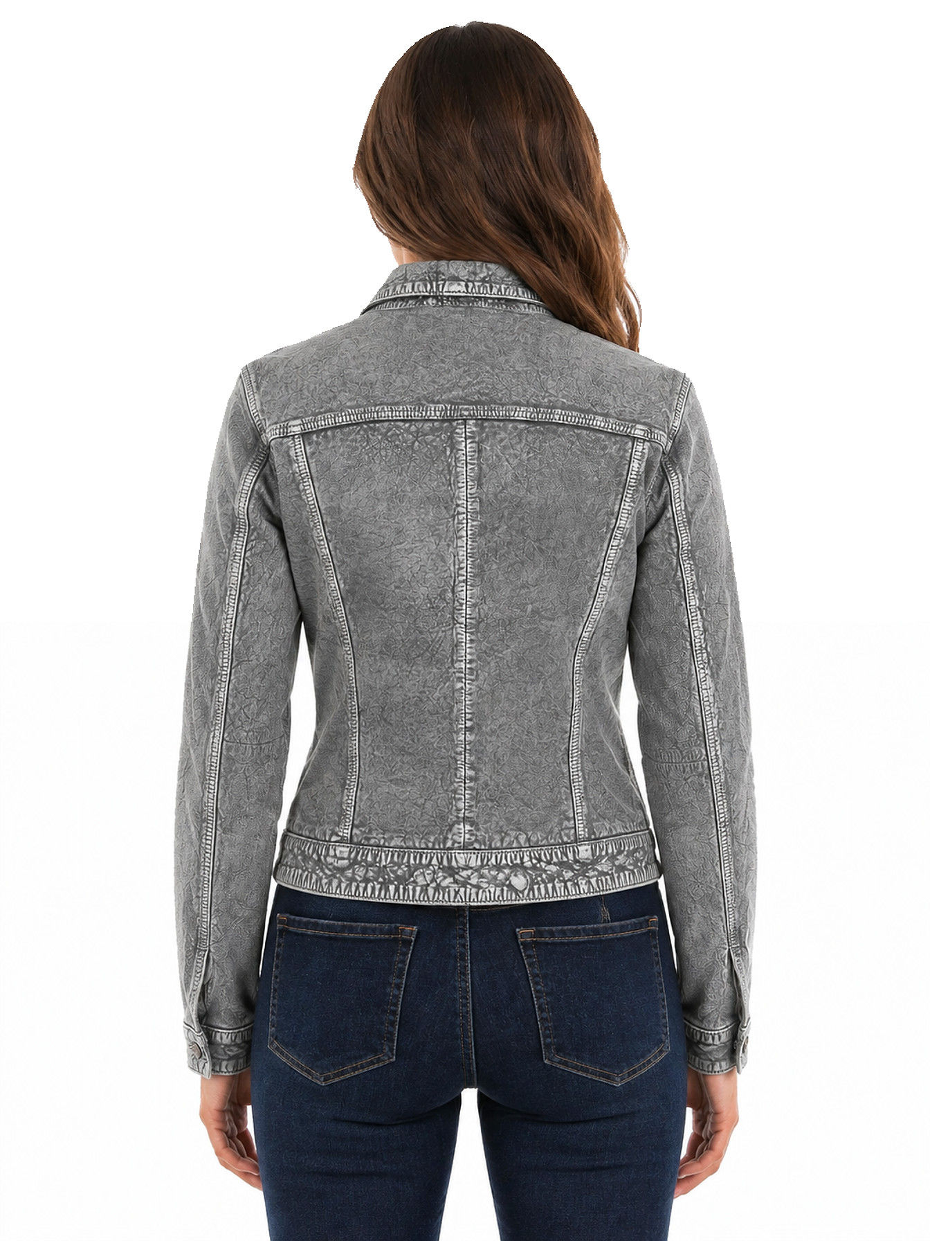Slate Blue Washed Leather Button-Front Jacket by Scully, back view