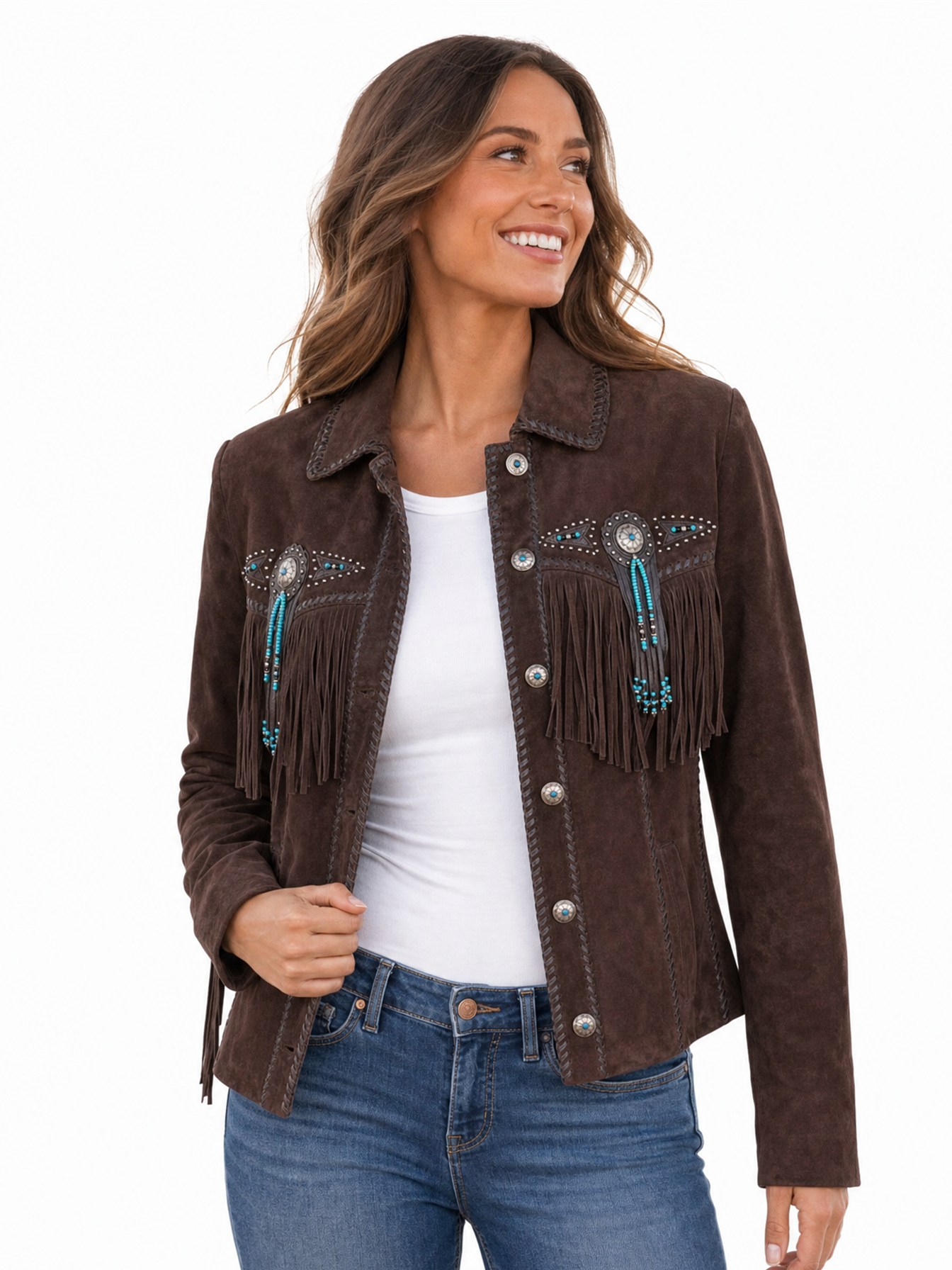 Fringe And Beaded Jacket, Chocolate