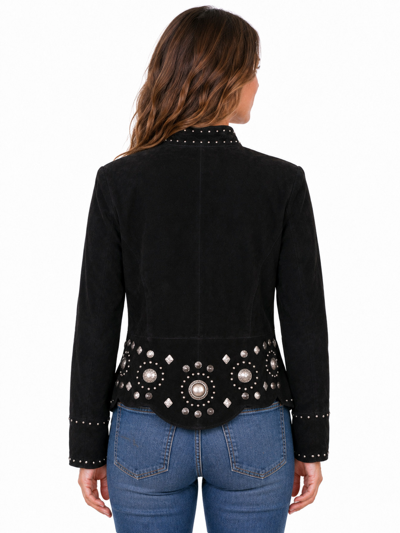 Black Suede Concho Jacket by Scully, back view