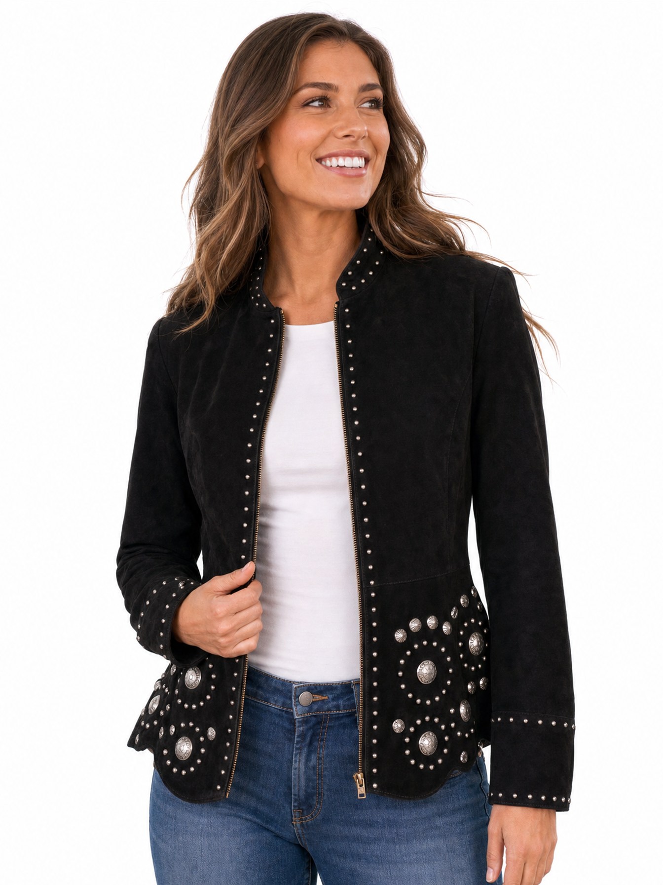 Suede Concho Jacket, Black