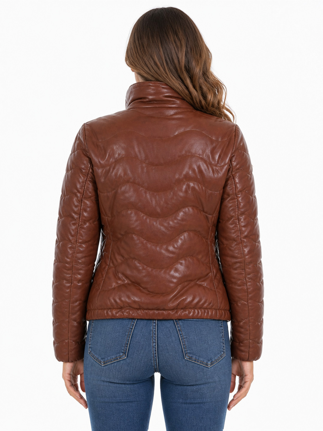 Cognac Soft Lamb Ribbed Leather Jacket by Scully, back view