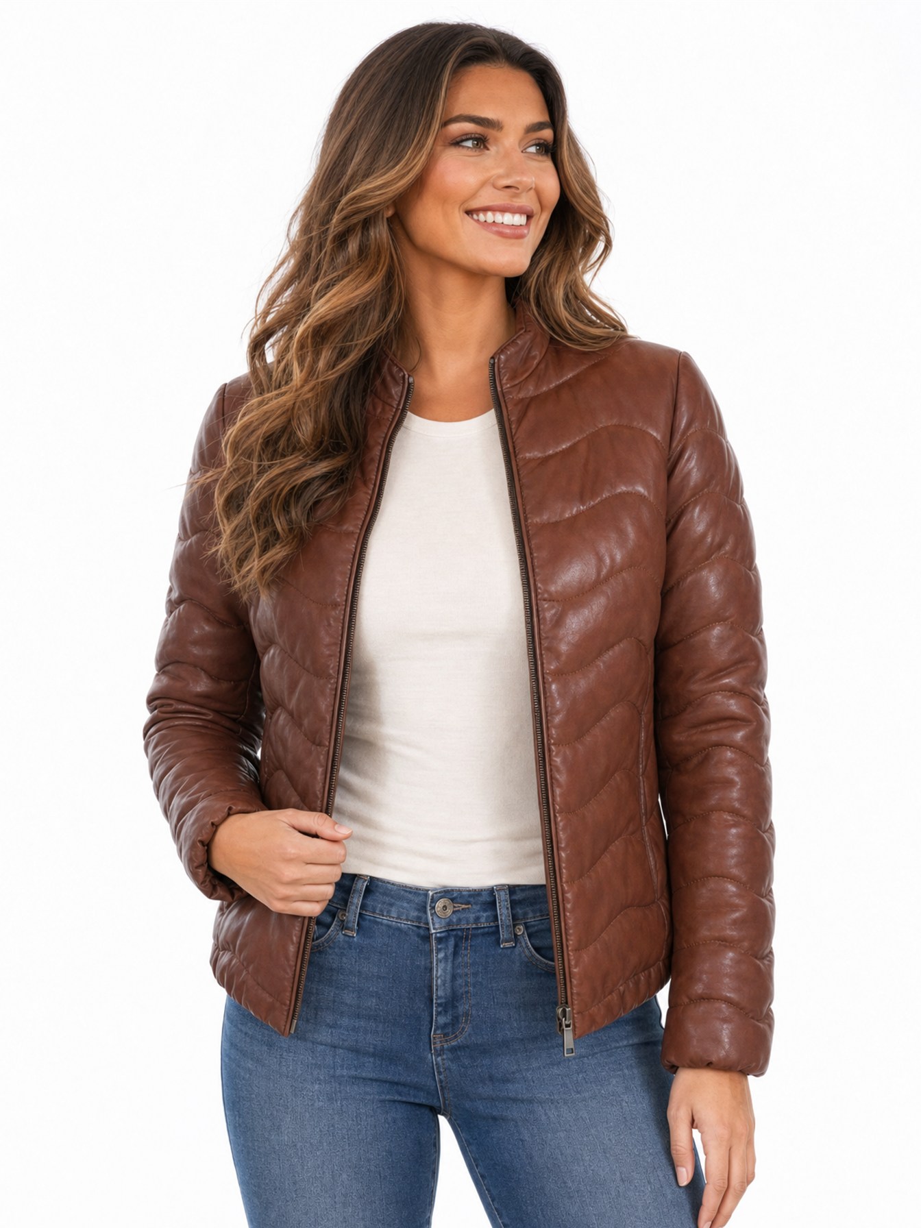 Ribbed Leather Jacket, Cognac Soft Lamb