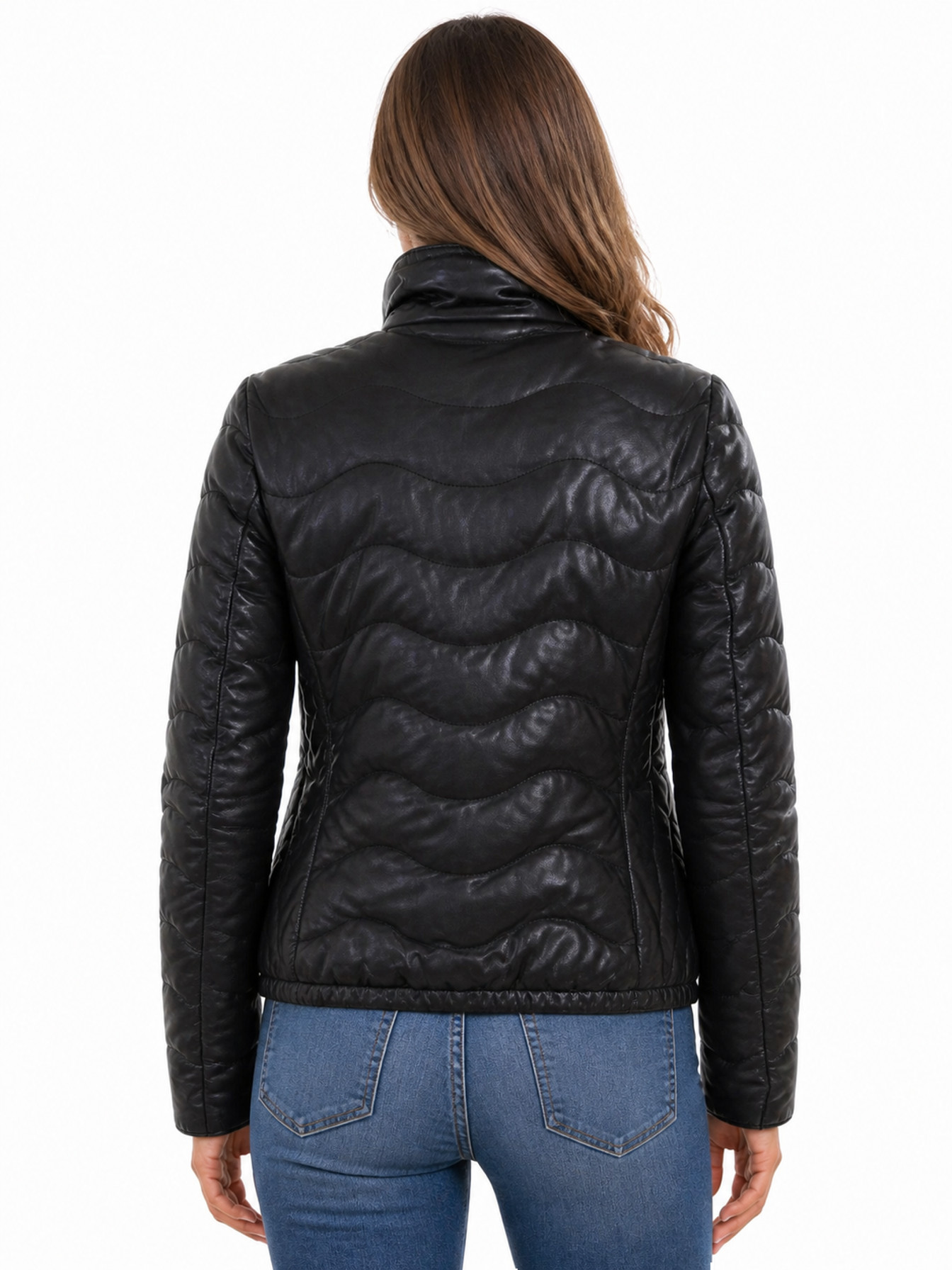 Black Ribbed Leather Jacket by Scully, back view