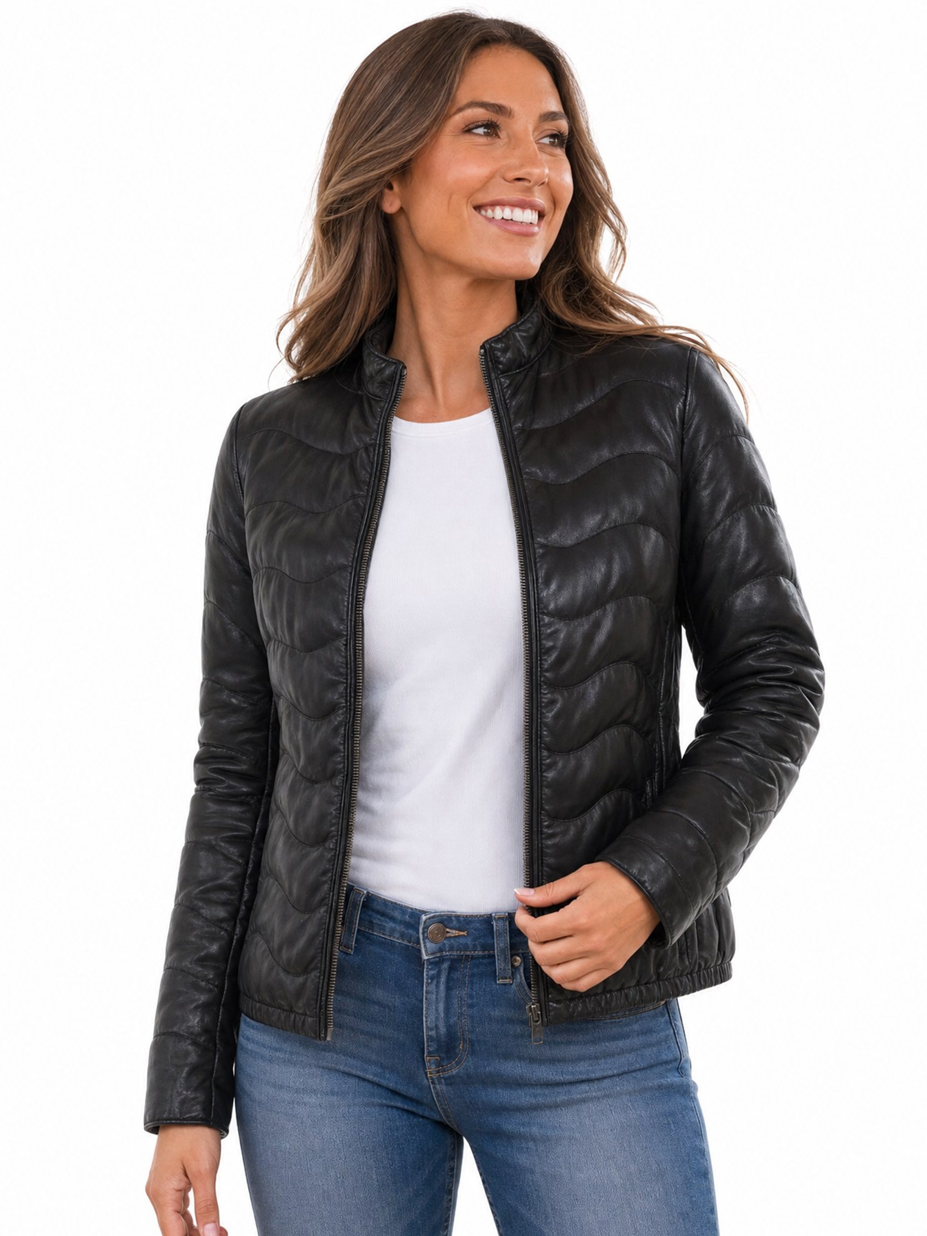 Ribbed Leather Jacket, Black