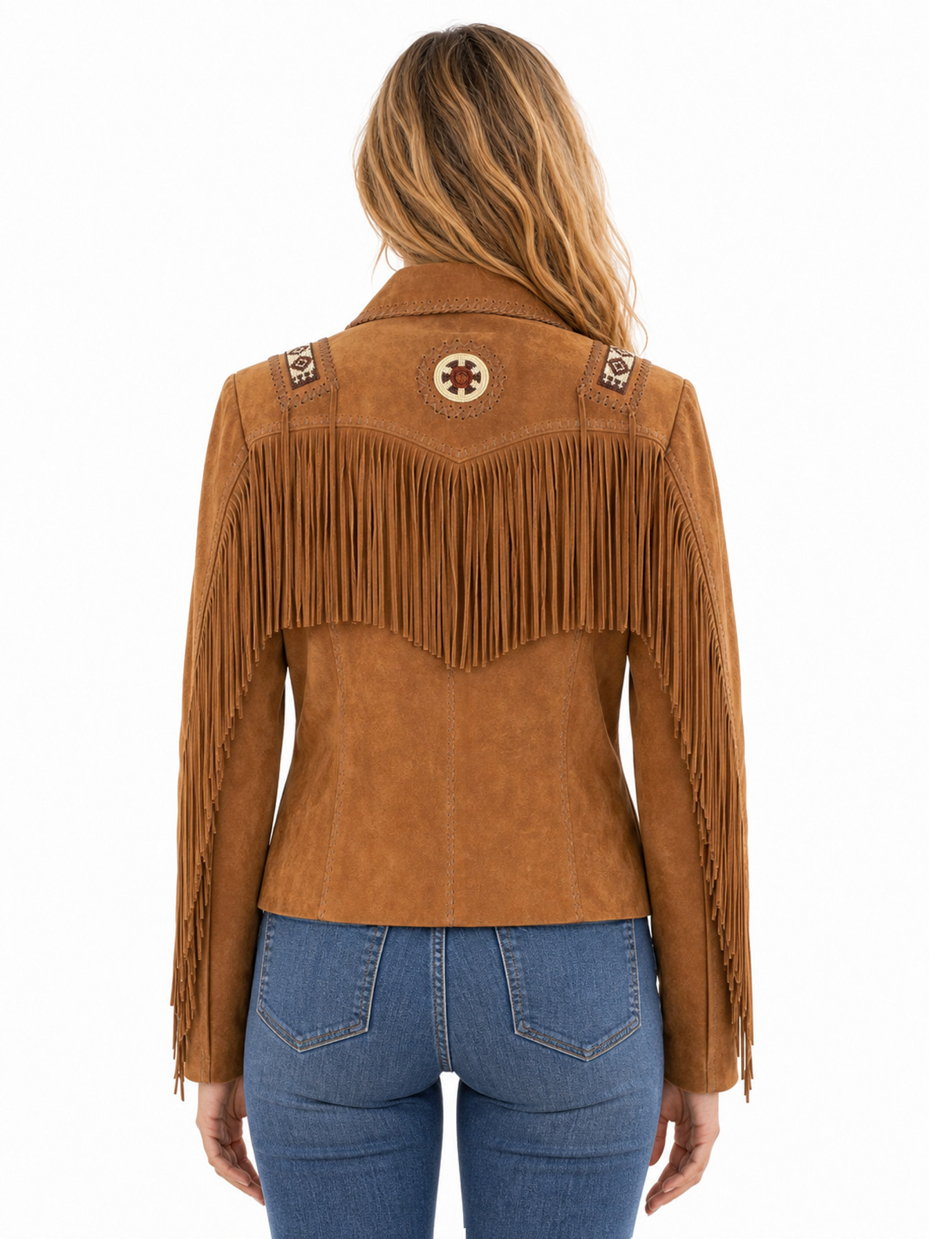 Bourbon Boar Suede Hand Laced And Bead Trim Jacket by Scully, back view