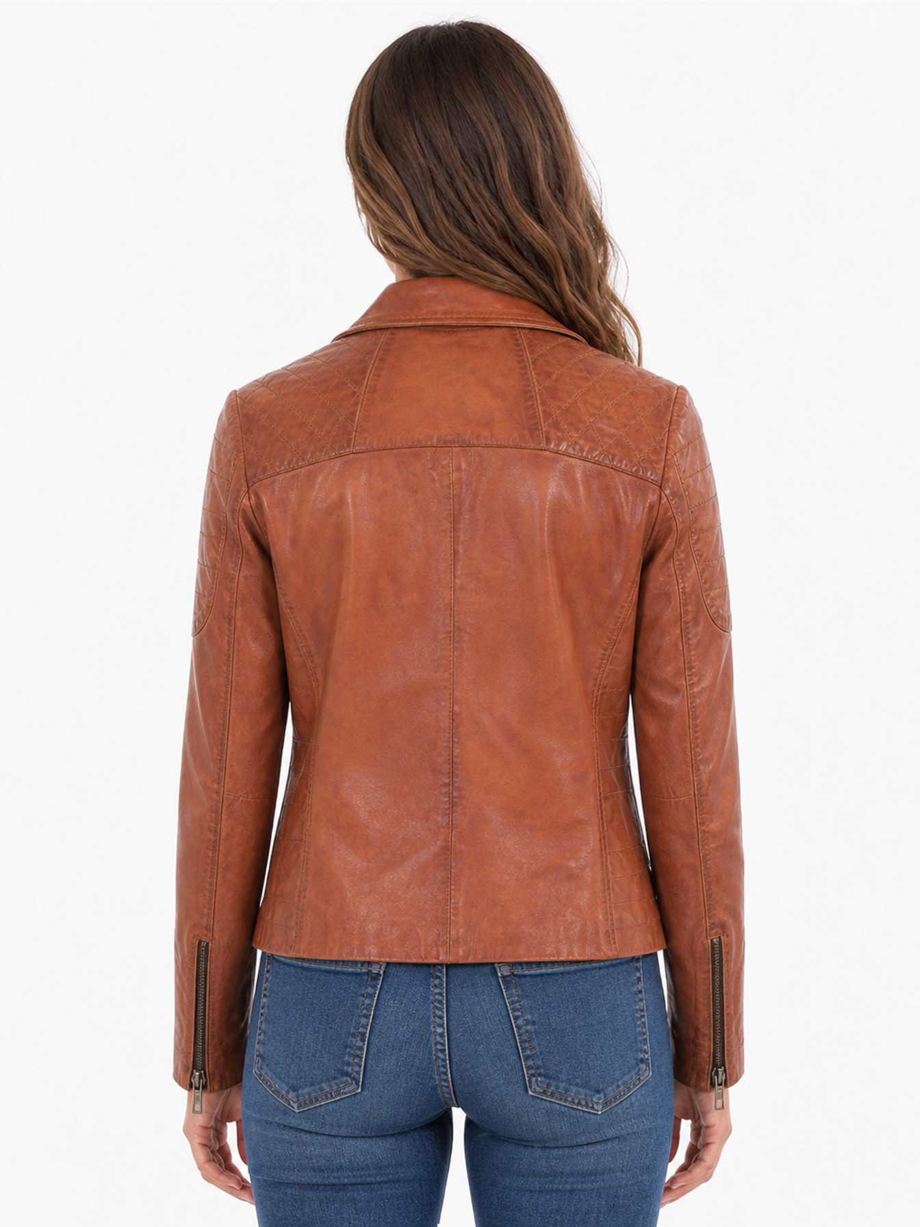 Brown Sanded Leather Motorcycle Jacket by Scully, back view