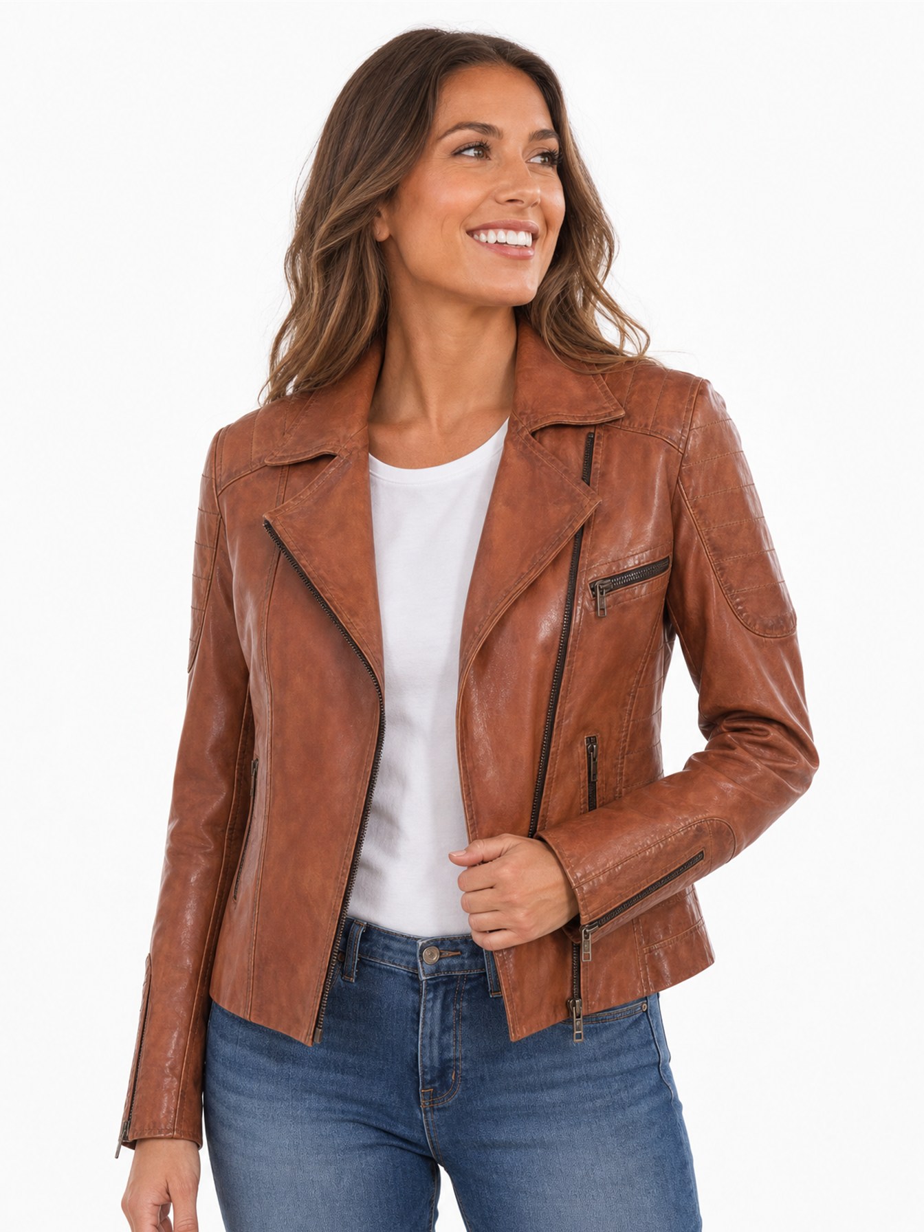 Sanded Leather Motorcycle Jacket, Brown