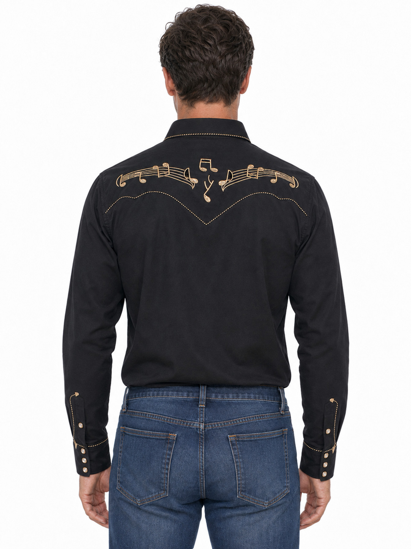 Black Snap Front Shirt by Scully, back view