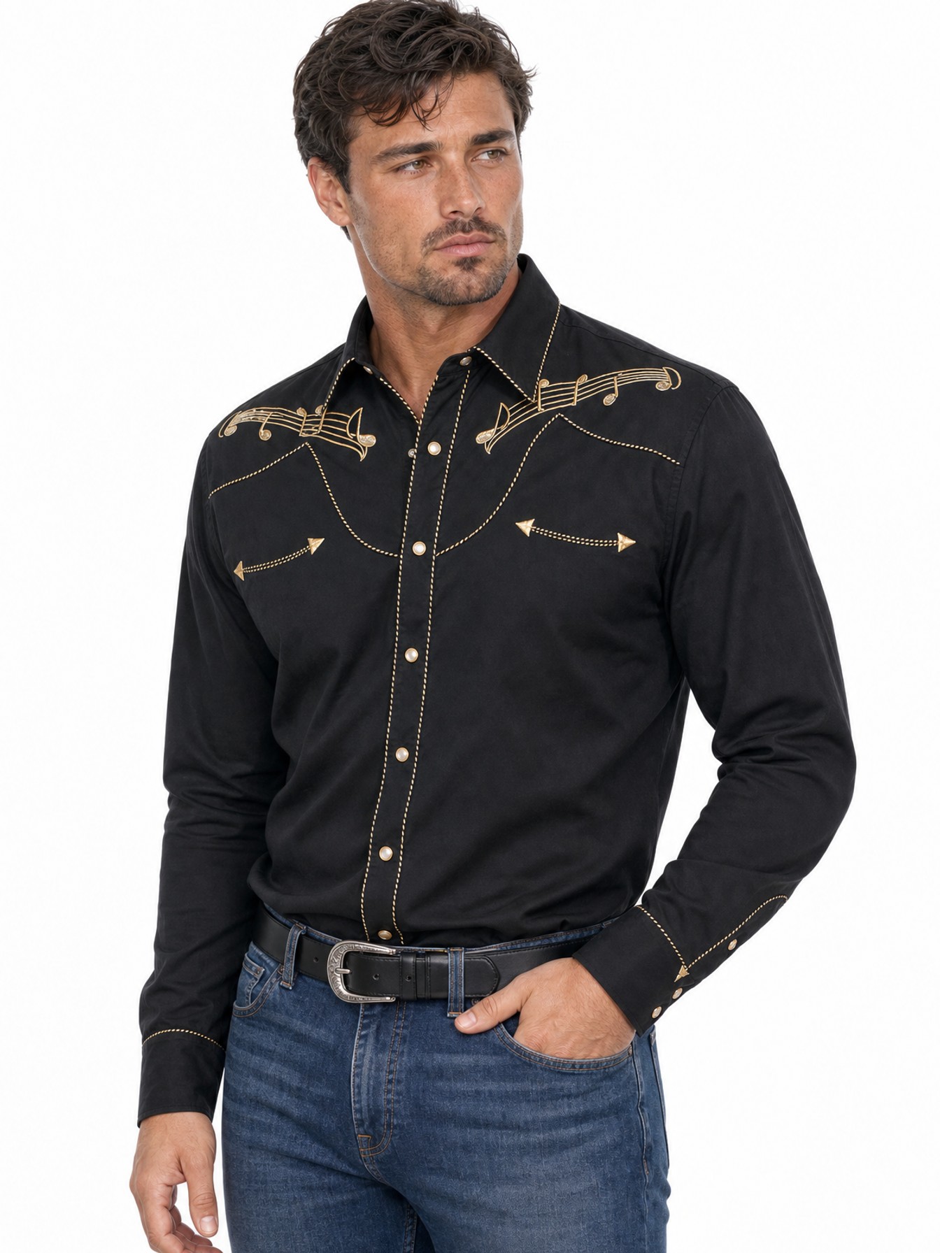 Poly/Rayon Blend Snap Front Shirt, Black