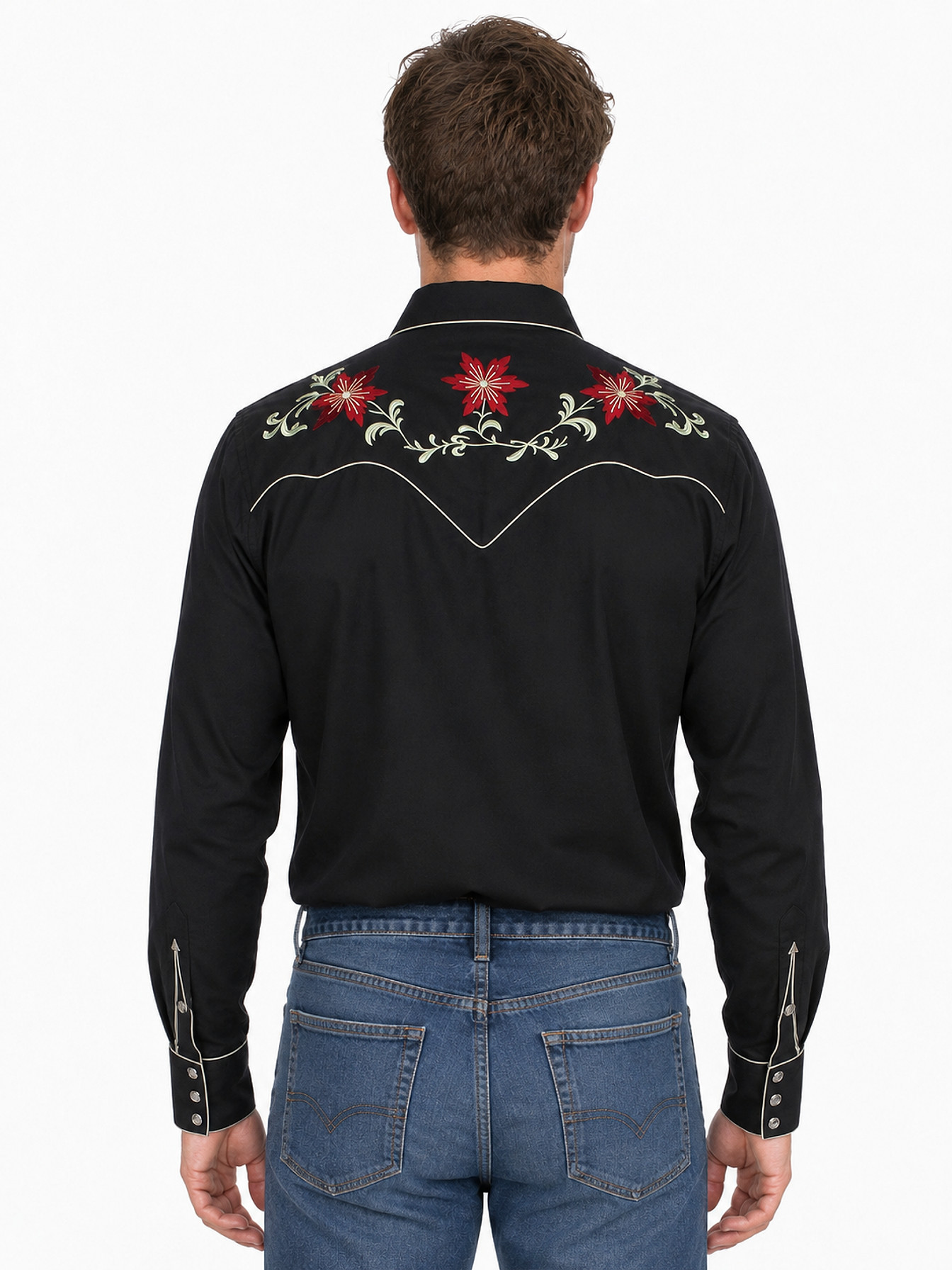 Black Snap Front Shirt by Scully, back view