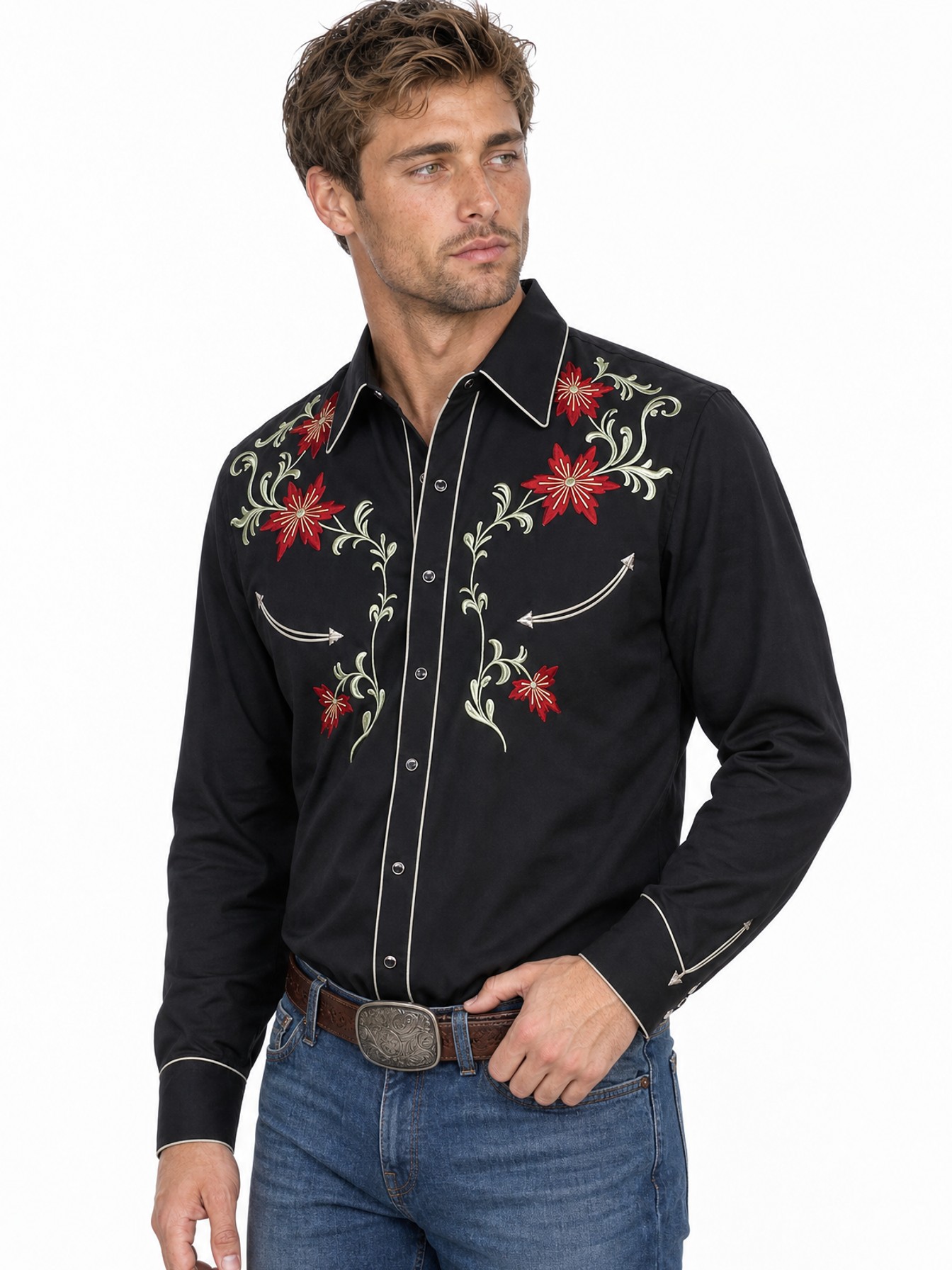 Poly/Rayon Blend Snap Front Shirt, Black