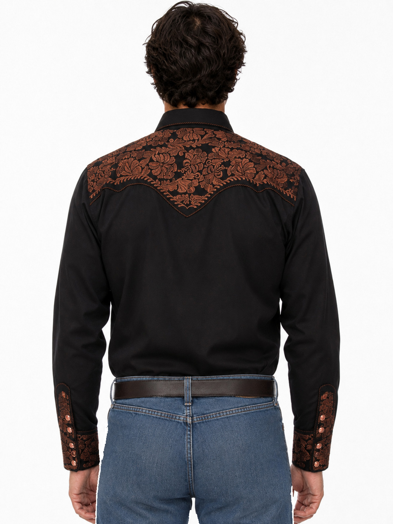 Black Snap Front Shirt by Scully, back view