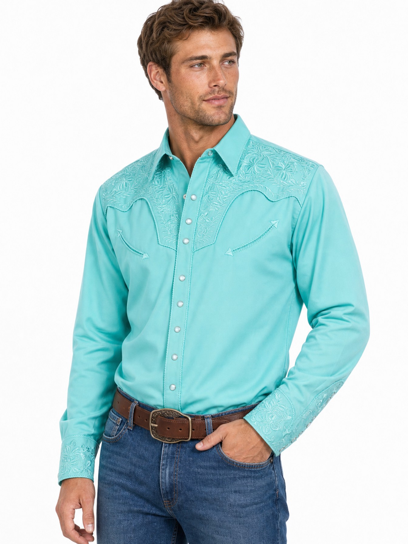 Poly/Rayon Blend Snap Front Shirt, Caribbean