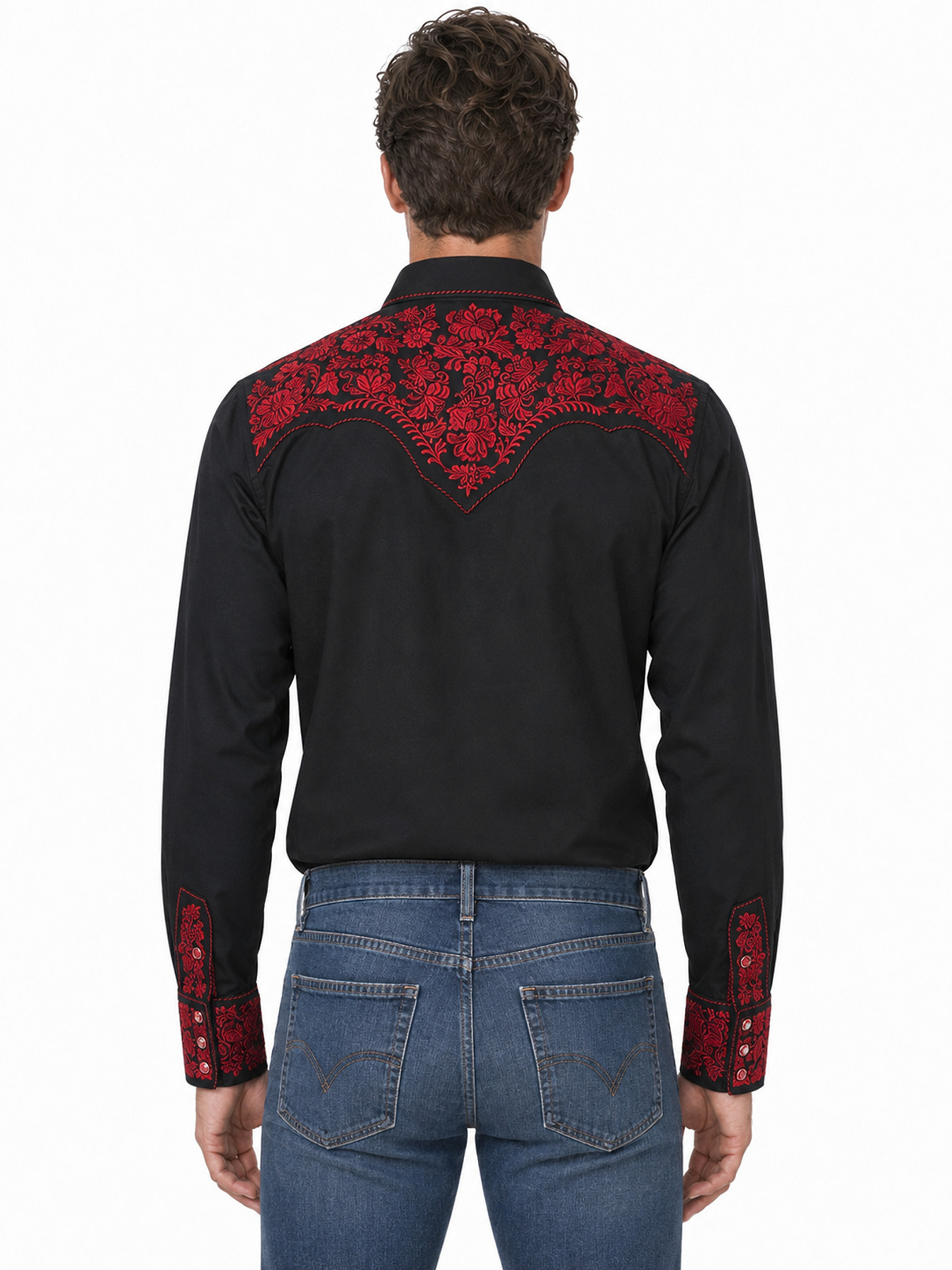 Crimson Snap Front Shirt by Scully, back view