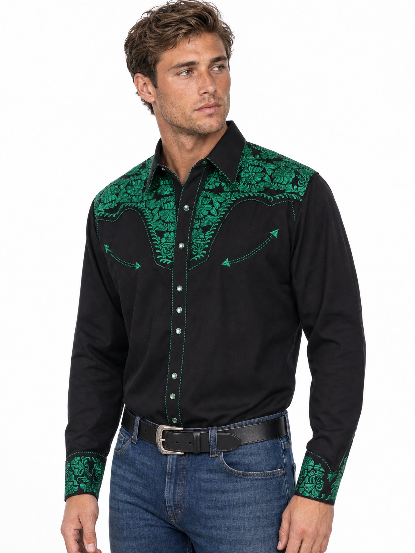 Poly/Rayon Blend Snap Front Shirt, Emerald
