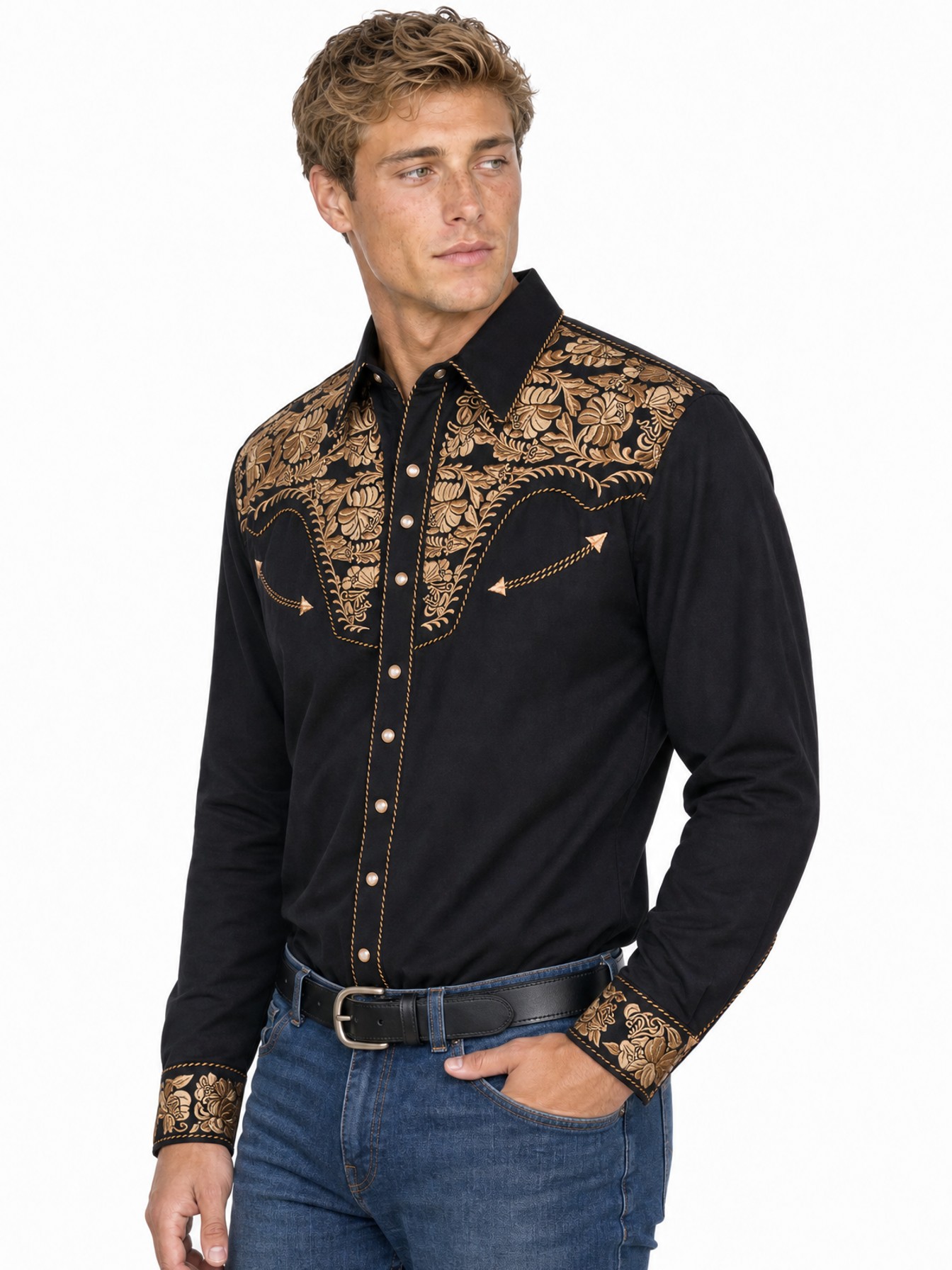 Poly/Rayon Blend Snap Front Shirt, Gold