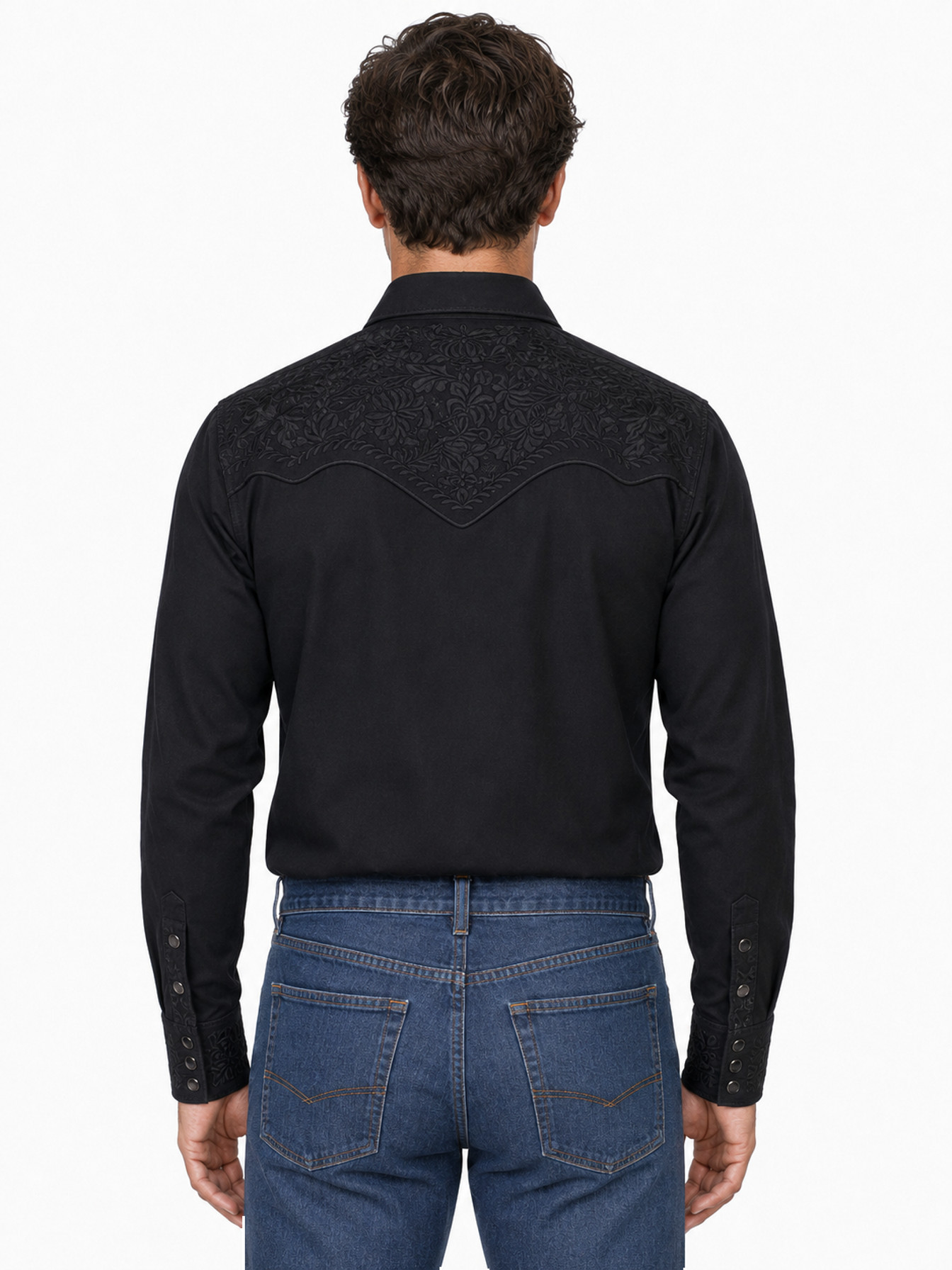 Jet Black Snap Front Shirt by Scully, back view