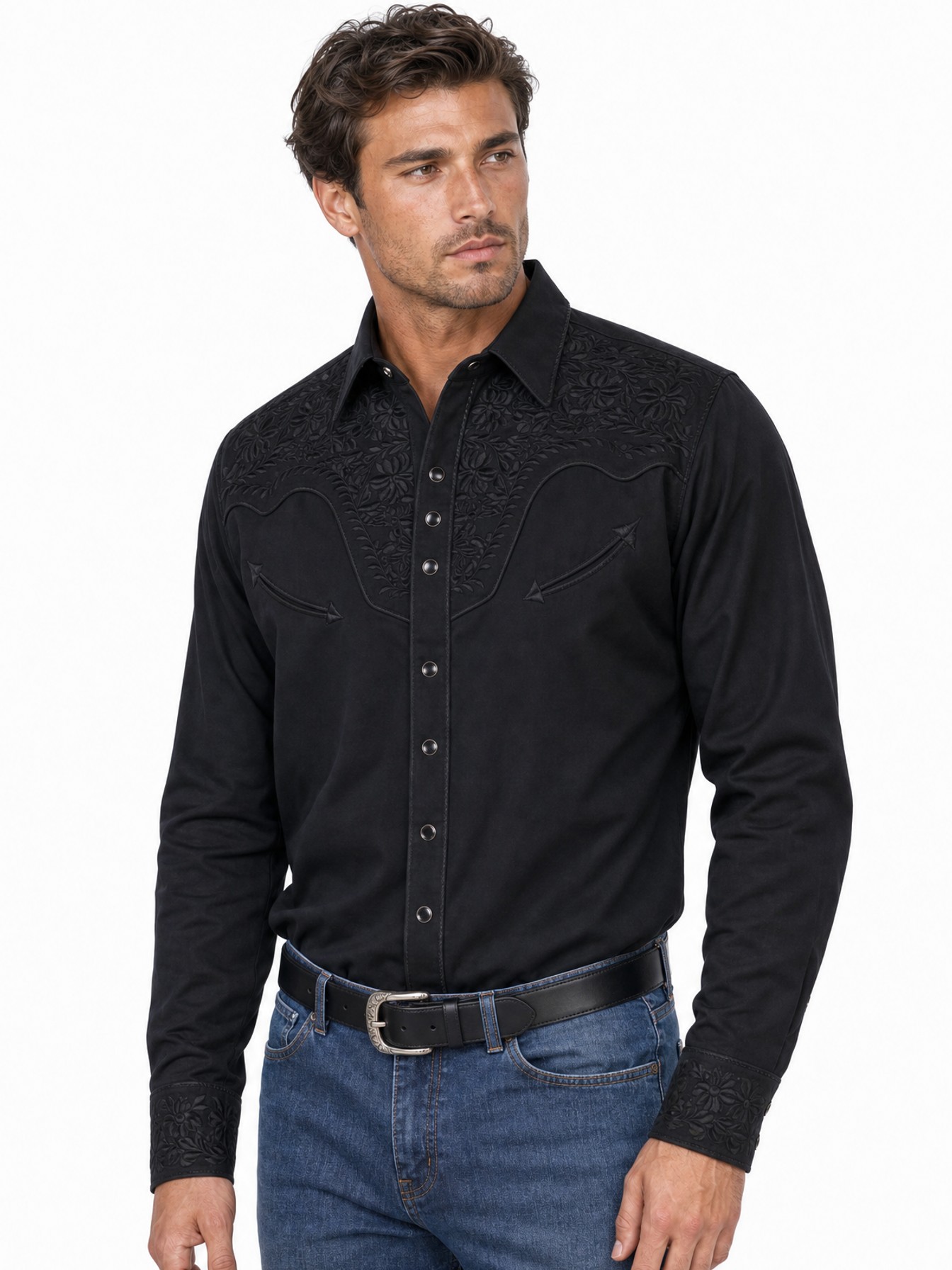 Poly/Rayon Blend Snap Front Shirt, Jet Black