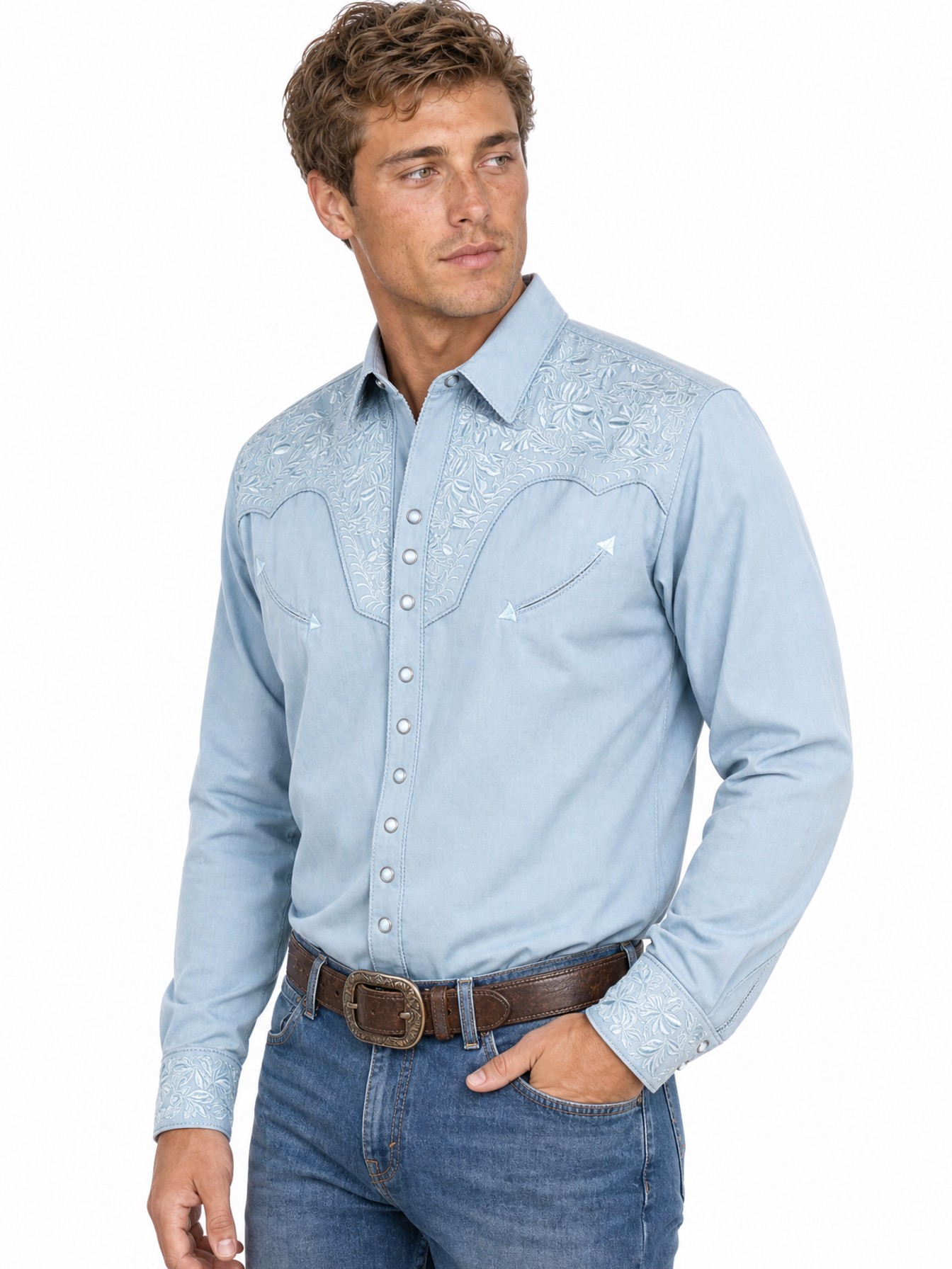 Poly/Rayon Blend Snap Front Shirt, Light Blue