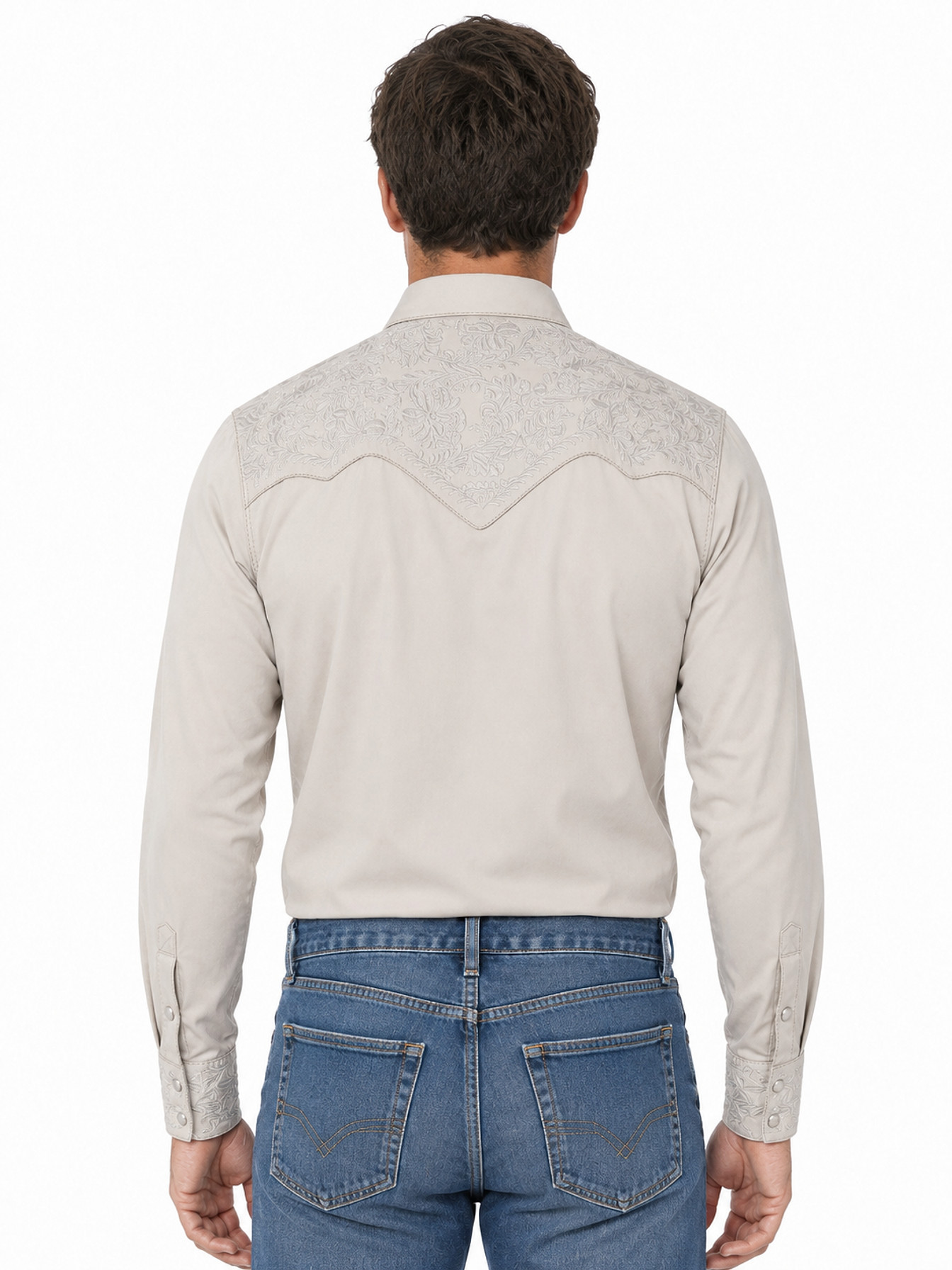 Light Grey Snap Front Shirt by Scully, back view
