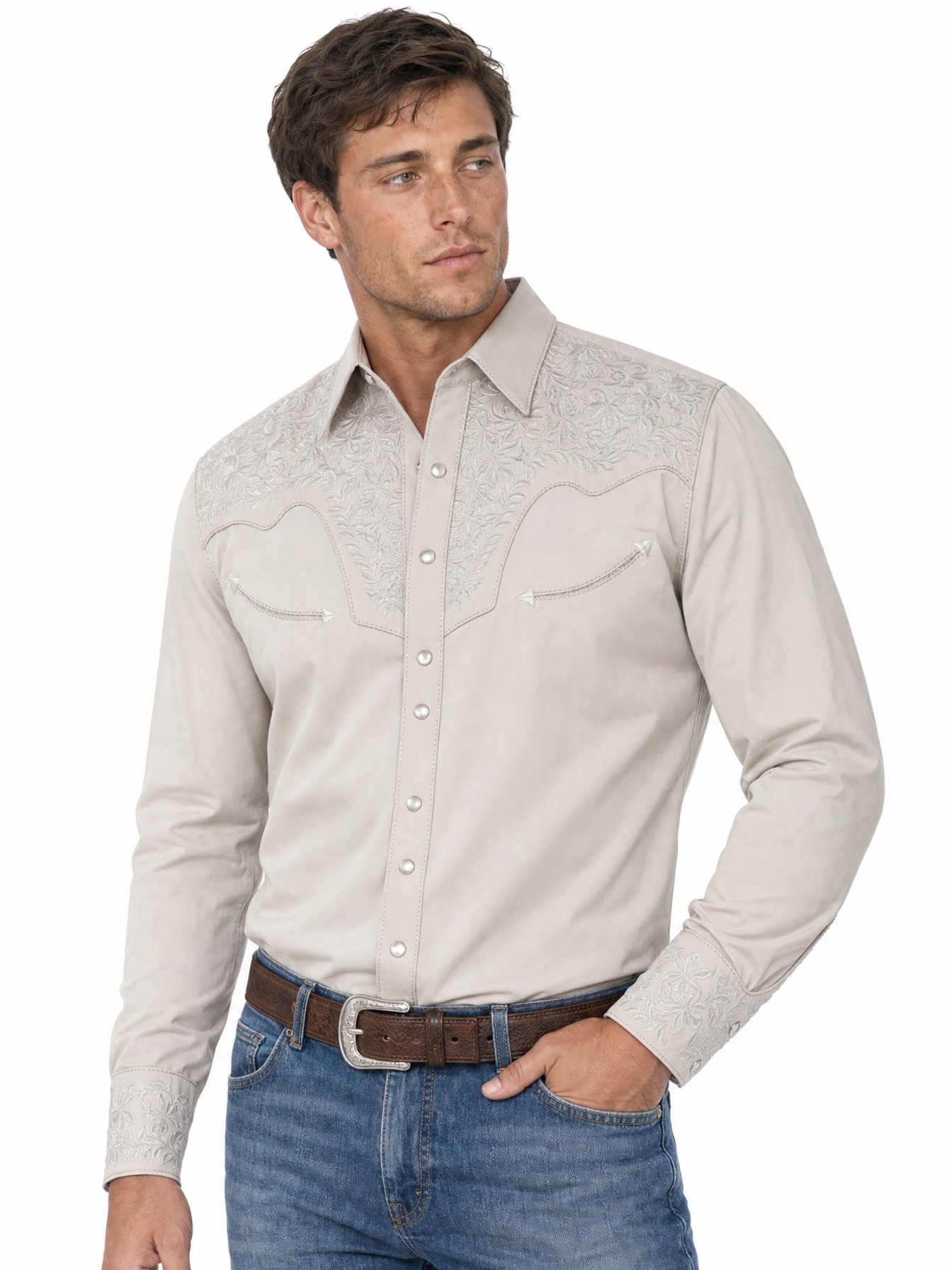 Poly/Rayon Blend Snap Front Shirt, Light Grey