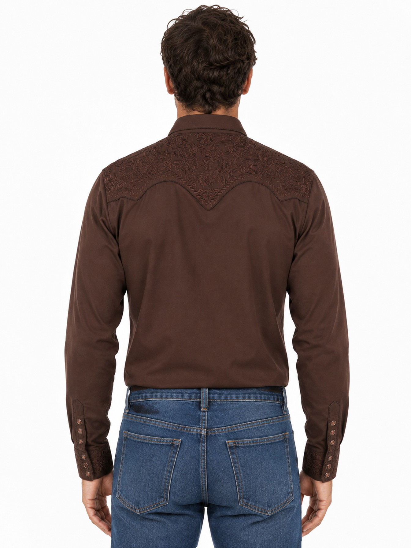 Mocha Snap Front Shirt by Scully, back view