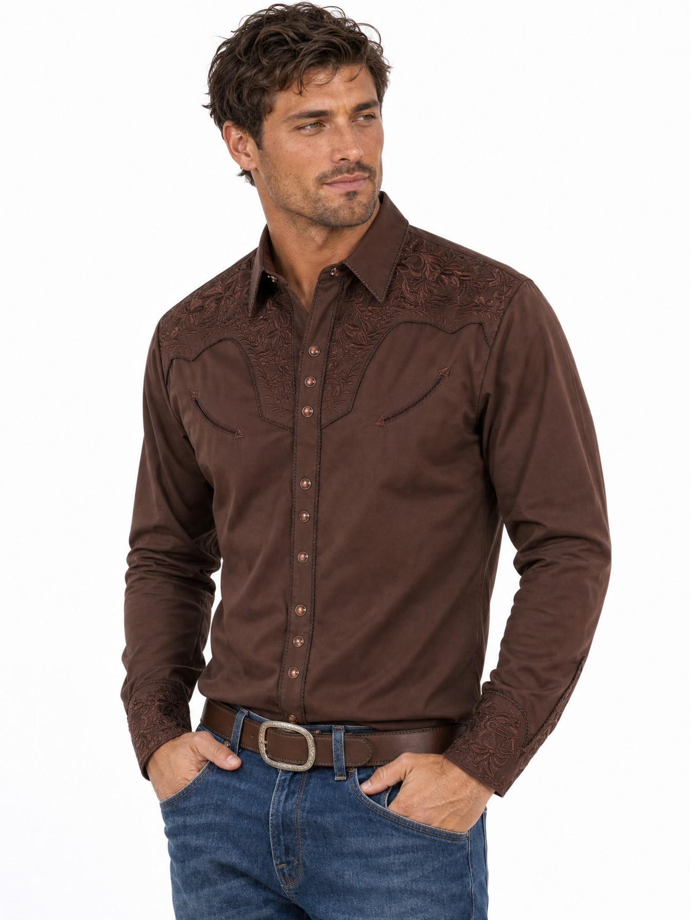 Poly/Rayon Blend Snap Front Shirt, Mocha