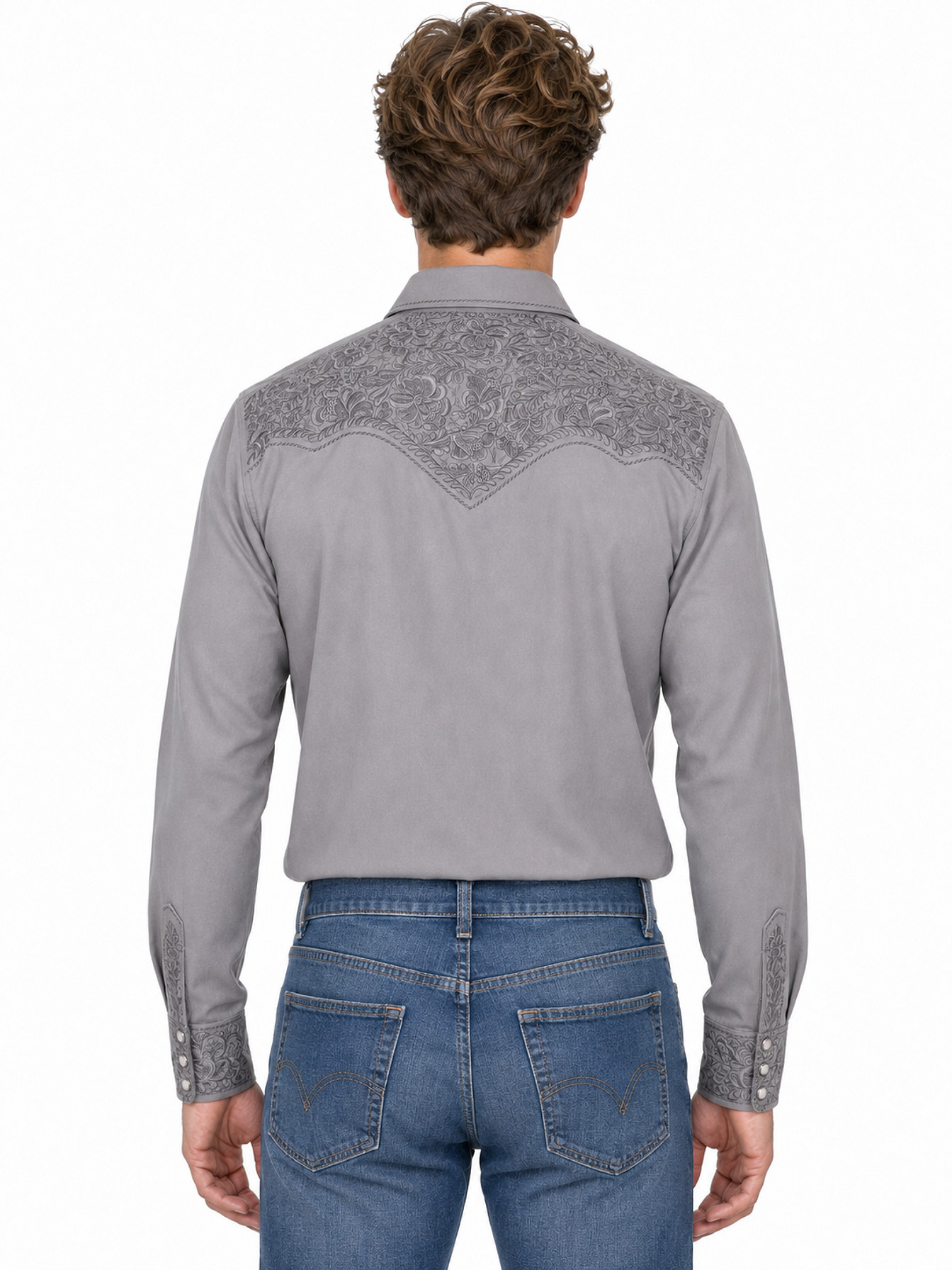 Pewter Snap Front Shirt by Scully, back view