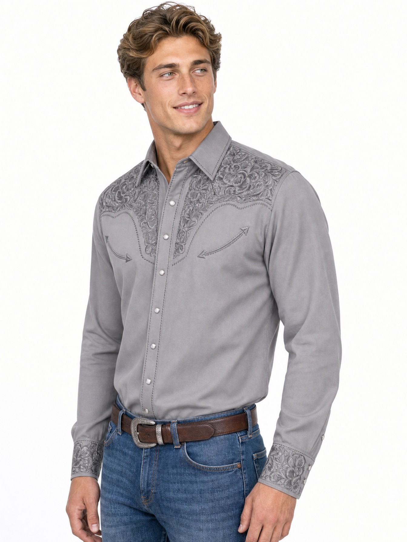 Poly/Rayon Blend Snap Front Shirt, Pewter